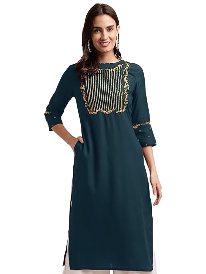 Women's Straight Fit Rayon Floral Printed Kurti Only