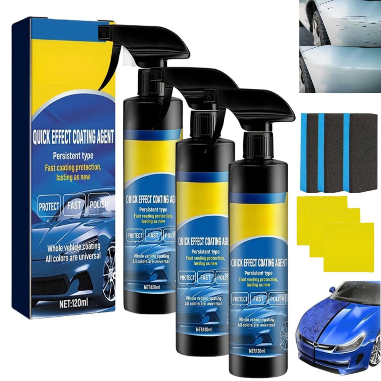 2026 Car Coating Agent Spray, Quick Effect Polish Spray, Quick Effect Coating Agent,Automobile Scrape Wax Agent, Oil Film Emulsion Glass Cleaner, Waterless Wash Quick Effect Scratch Polish (3PCS)