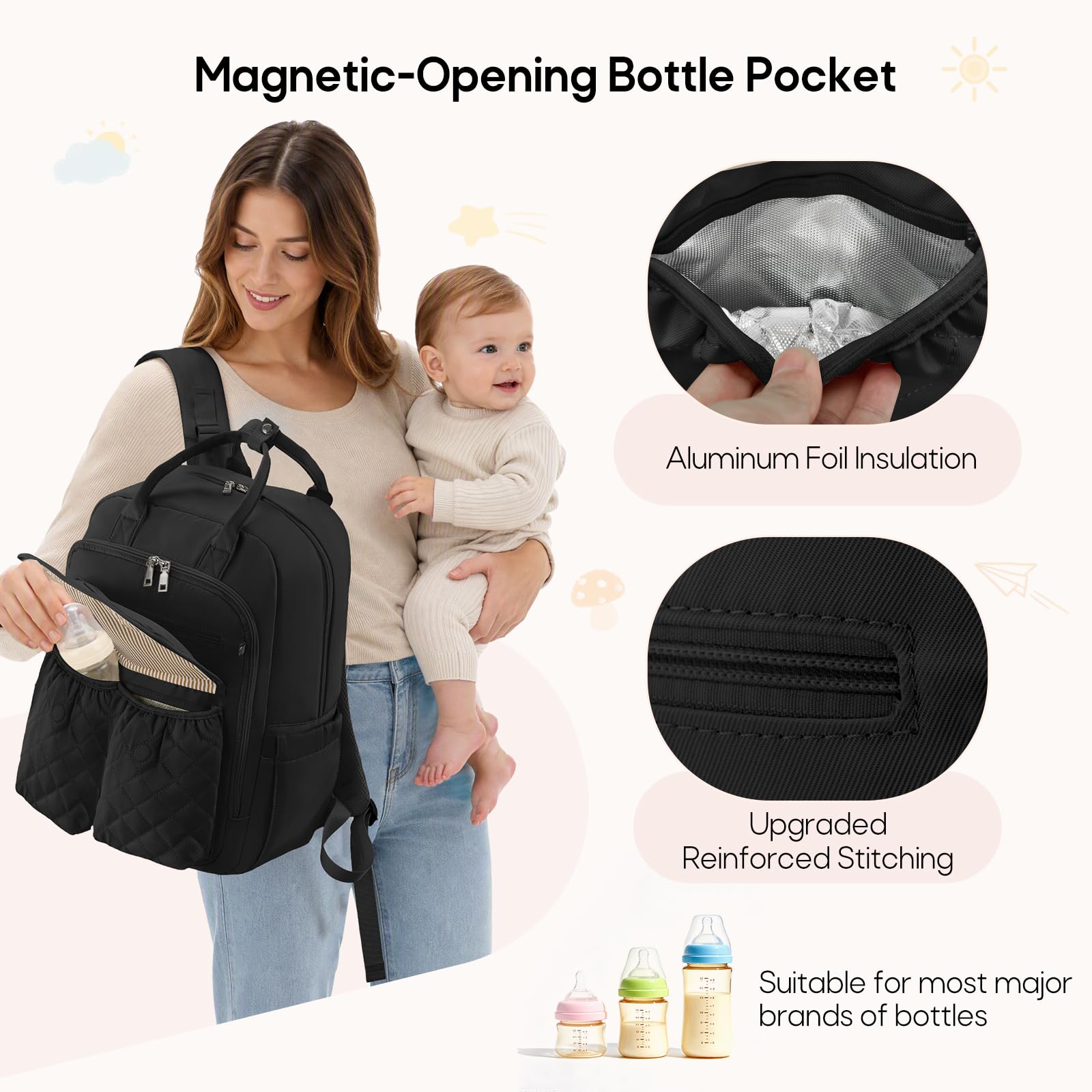 RAINSMORE Zaino Mamma Zaino Fasciatoio Impermeabile con 15 Pratiche Tasche