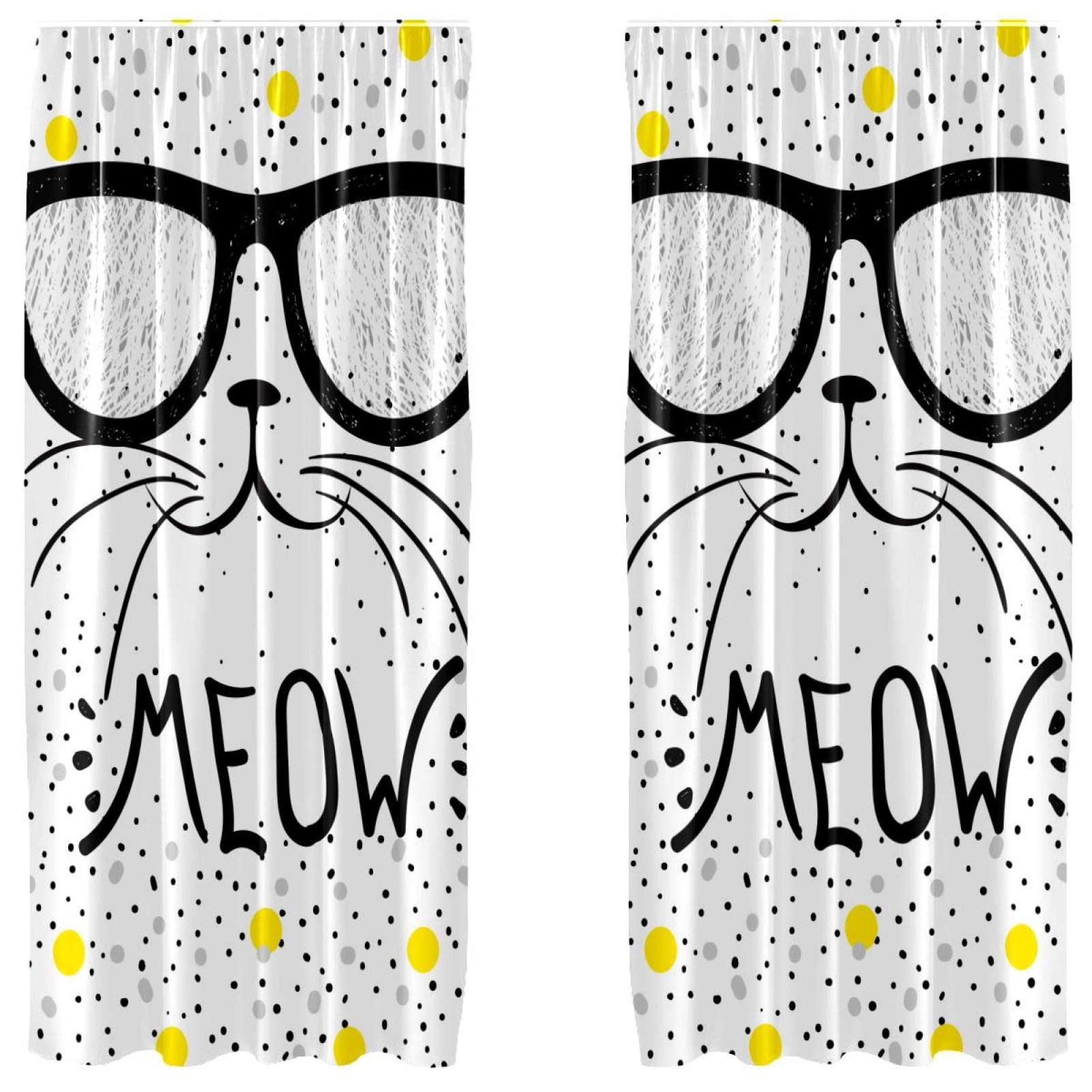 Cortinas de gato de dibujos animados de 55x84 pulgadas para salón moderno