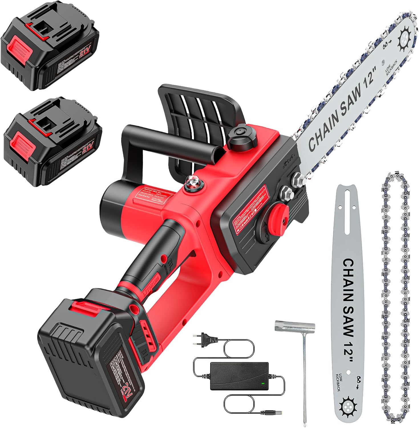 Motosierra eléctrica sin escobillas 12 pulgadas con batería de 6000mAh 1 Brushless Motosierra Bateria 12 Pulgadas, 6000mAh Mini Motosierra Eléctrica, Motosierra de Mano, Motosierra Inalámbrica Portátil para Podar Árboles de Jardinería, 2 * 3000mAh Baterías