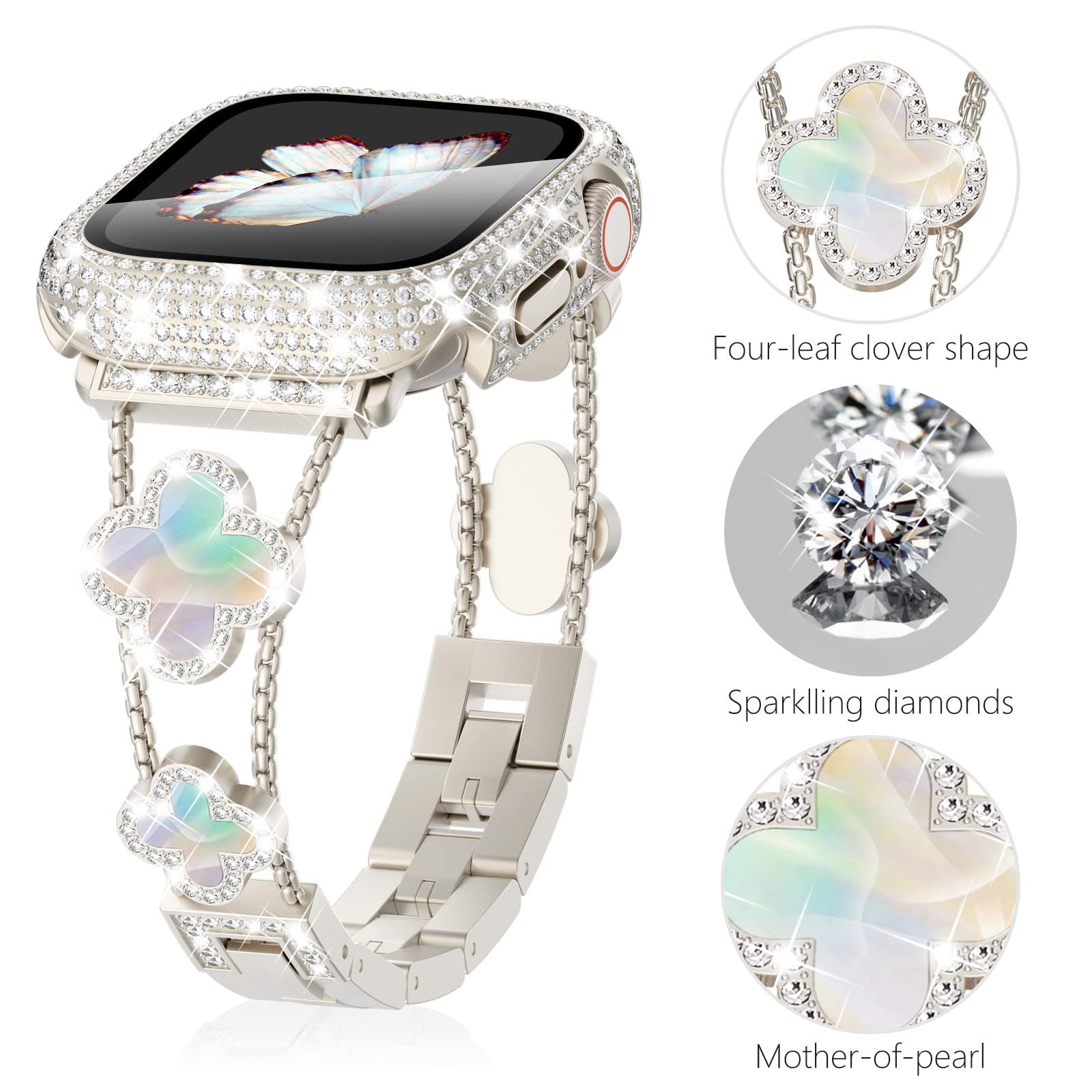 NEW Starlight Gem Stone Apple Watch Band Aurora Gem Metal Bracelet For Apple Watch Silver - Wrist Envy main image 3