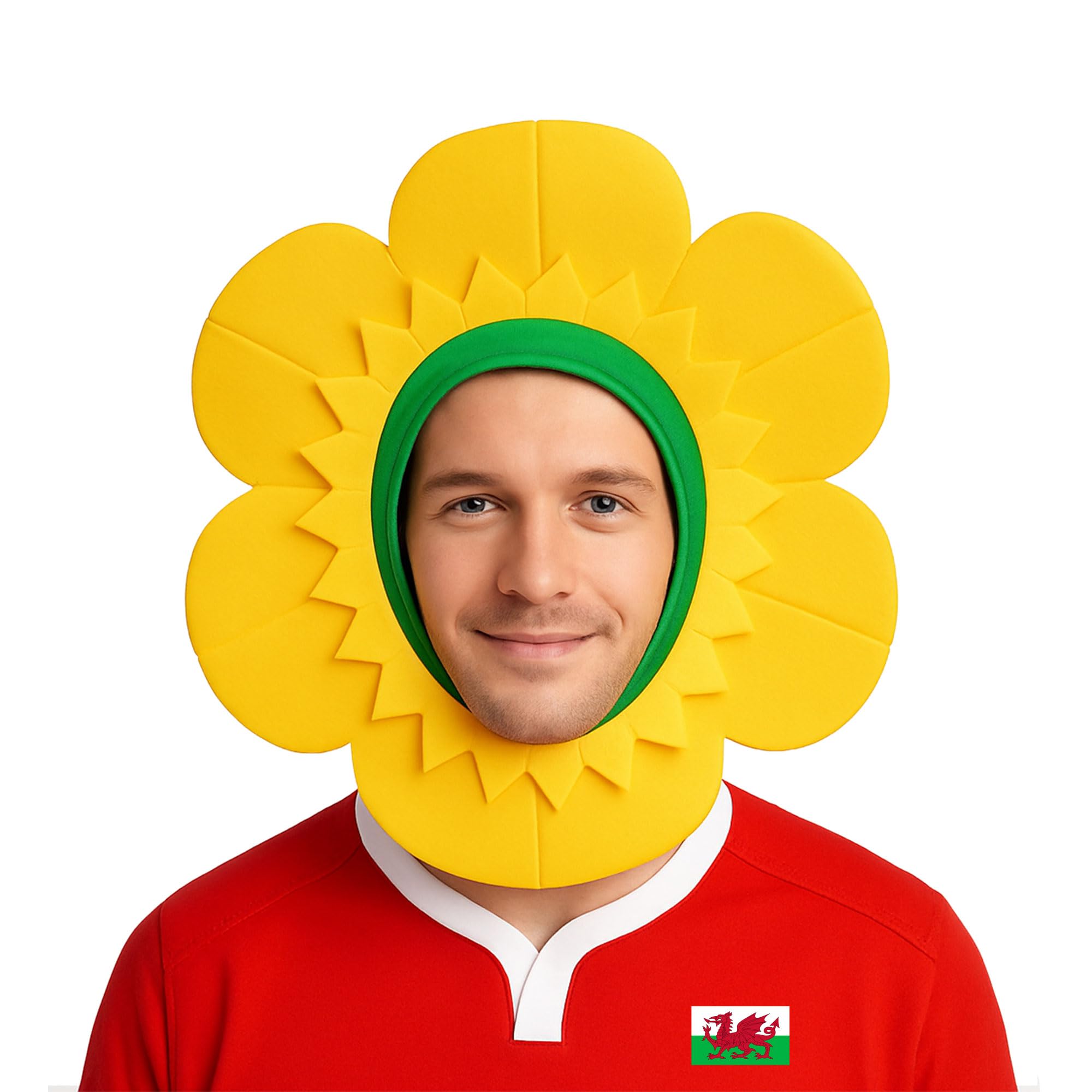 Beyond Happy Unisex Multicolor Wales Fancy Dress Daffodil Hat - Cymru Rugby, Football And Party Wear - Fun Welsh Accessory