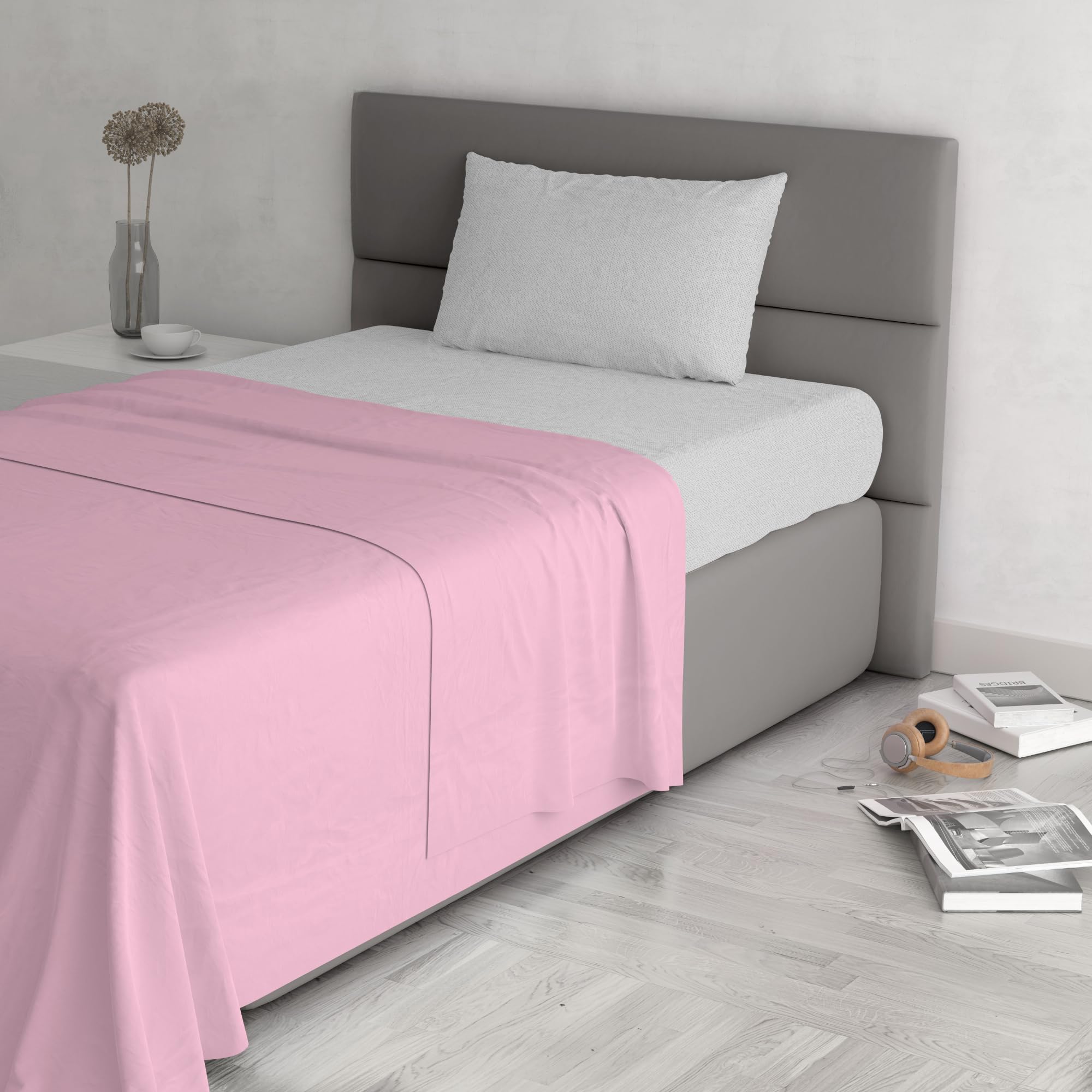 Trend Chic Bed Set, 100% Cotton, Made in Italy, Queen Size, Pink, King single