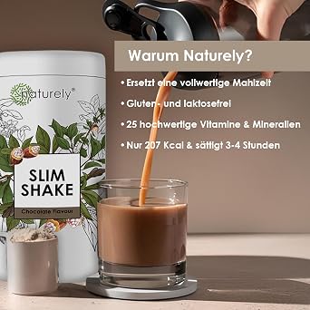 NATURELY ® Meal replacement shake chocolate - 33 shakes per can - only 208 Kcal and 18g protein per serving - protein-rich gluten-free & natural taste (660 grams)