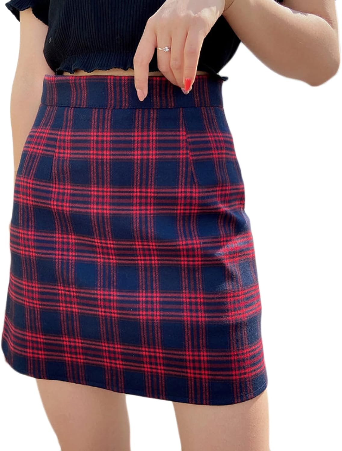 [AORKU] チェックスカート レディース 可愛い スカート ボトムス タイトスカート チェック柄 ミニスカート タイト ハイウェ