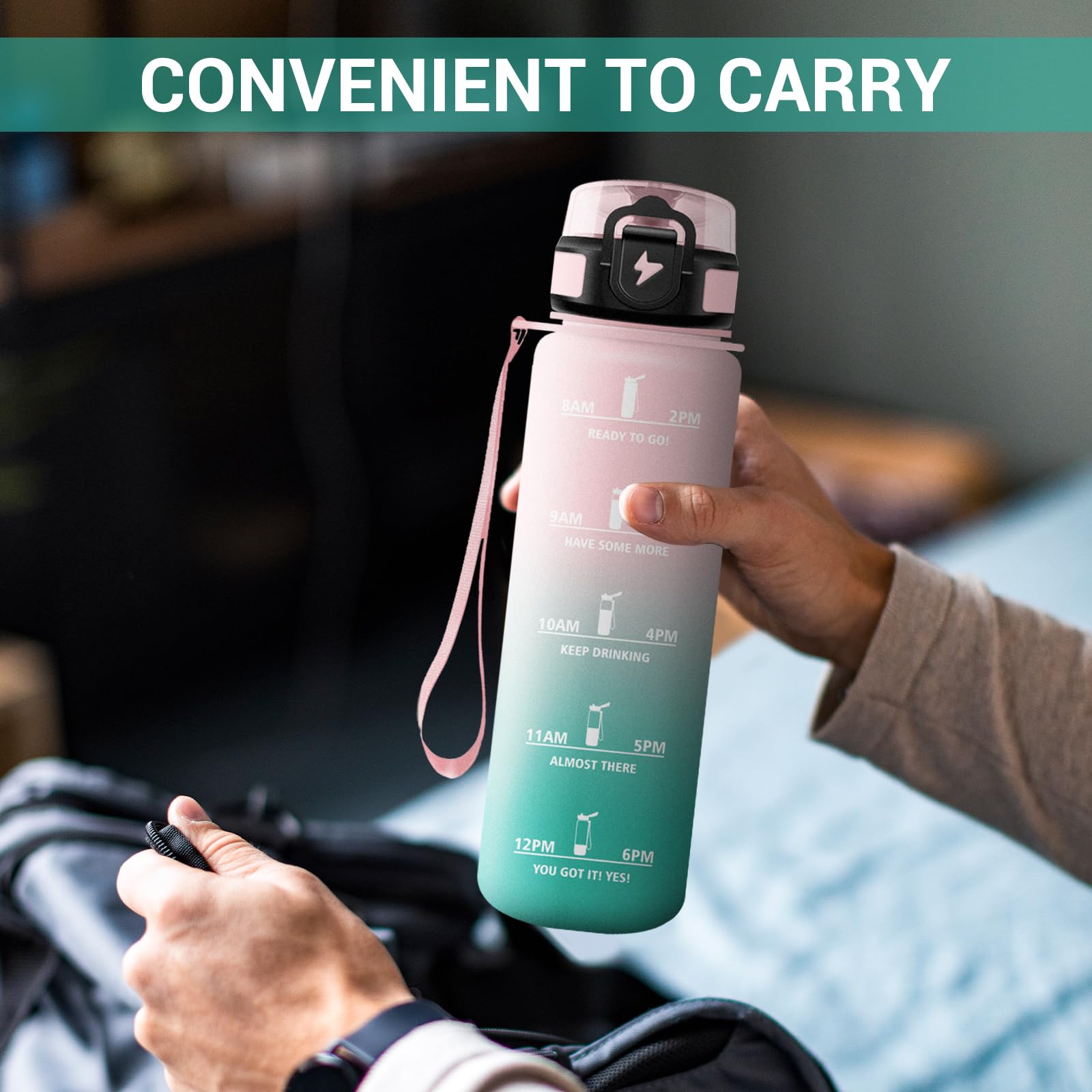 Borraccia 1 Litro, Bottiglia Motivazionale con Filtro, a Prova di Perdite, Bottiglia Acqua Sportiva con Indicatore del Tempo, Facile da Aprire, Borraccia Palestra per Fitness, Viaggi, Scuola