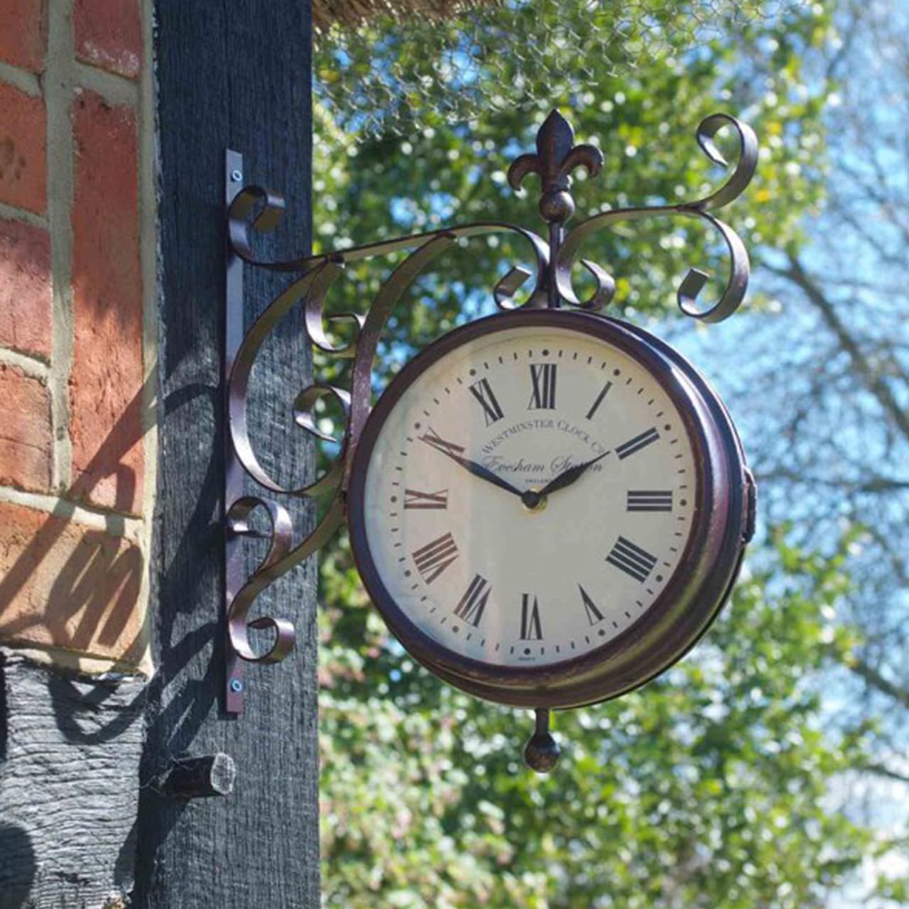 mysmartbuy.com Marylebone Station Wall Mounted Quartz Clock & Thermometer – Battery Powered Weatherproof Double-Sided Indoor Outdoor Home Garden Decoration – Copper, H33 x W36 x D9cm