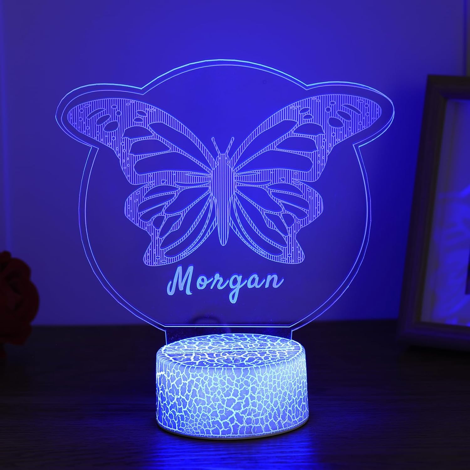 Personalized Name Butterfly Night Light with USB Charger 3D Butterfly Lamp for Girls Bedroom Custom Multicolor Light for Bedside (Style 1)