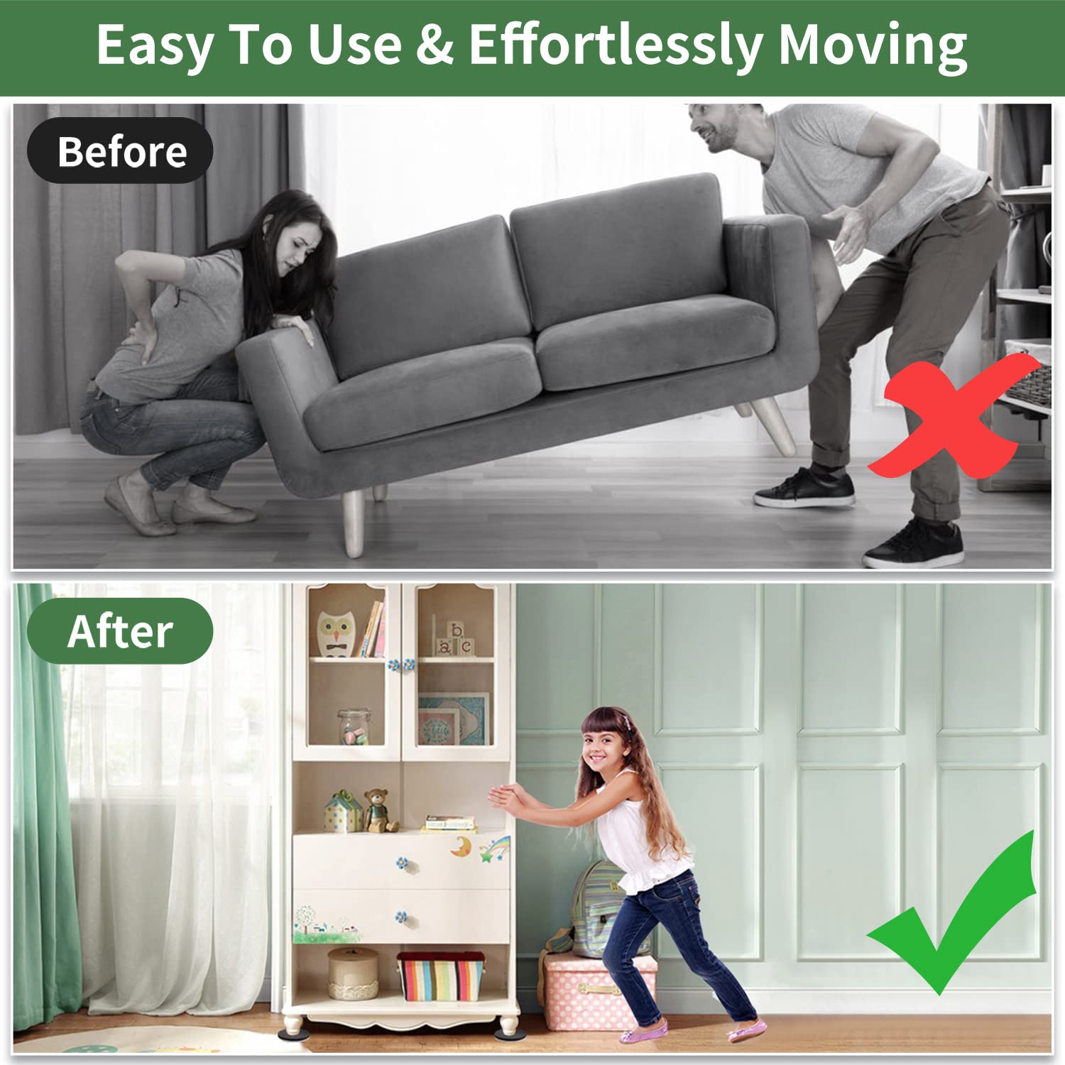 Ezprotekt 24-Pack 2.5" Felt Furniture Sliders - Reusable Movers For Hardwood Floors, Black