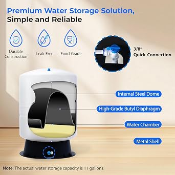 iSpring T11M 11 Gallon Pre-Pressurized Water Storage Reverse Osmosis Systems ro Tank, White