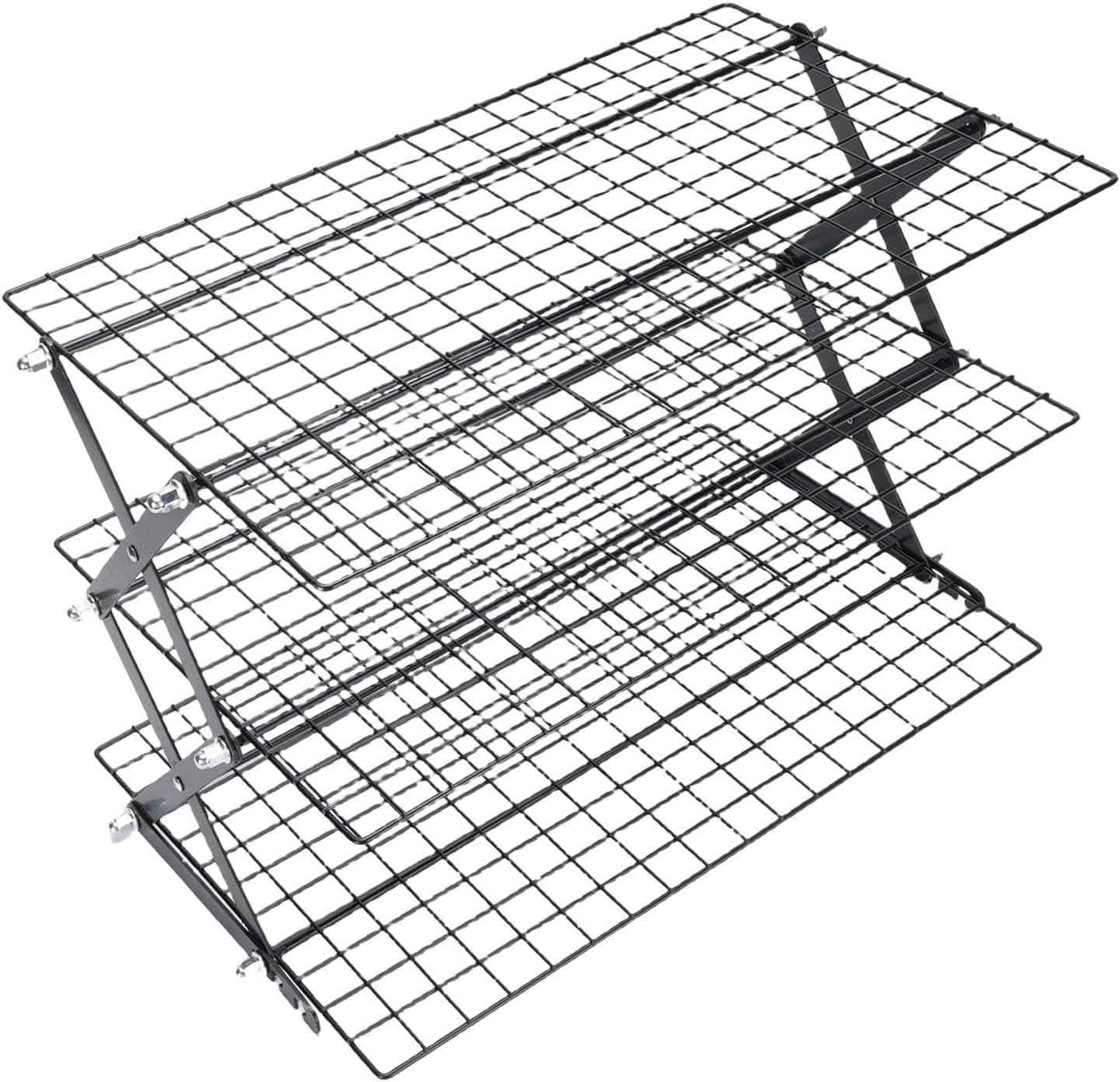 Luqeeg Foldable Stainless Steel Space Saving Shelf, Coasting Cooking Drying Wire Cooling Rack, Countertop Storage Rack with Minimalist Design for Kitchen Cabinet Food Seasoning (3 Tier)