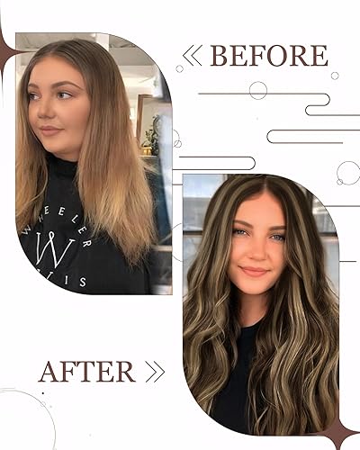 Miniatura 10 de Hetto Extensiones de cabello humano de cola de caballo color marrón, 4P27, extensiones de cabello humano con reflejos marrón oscuro, rubio fresa,