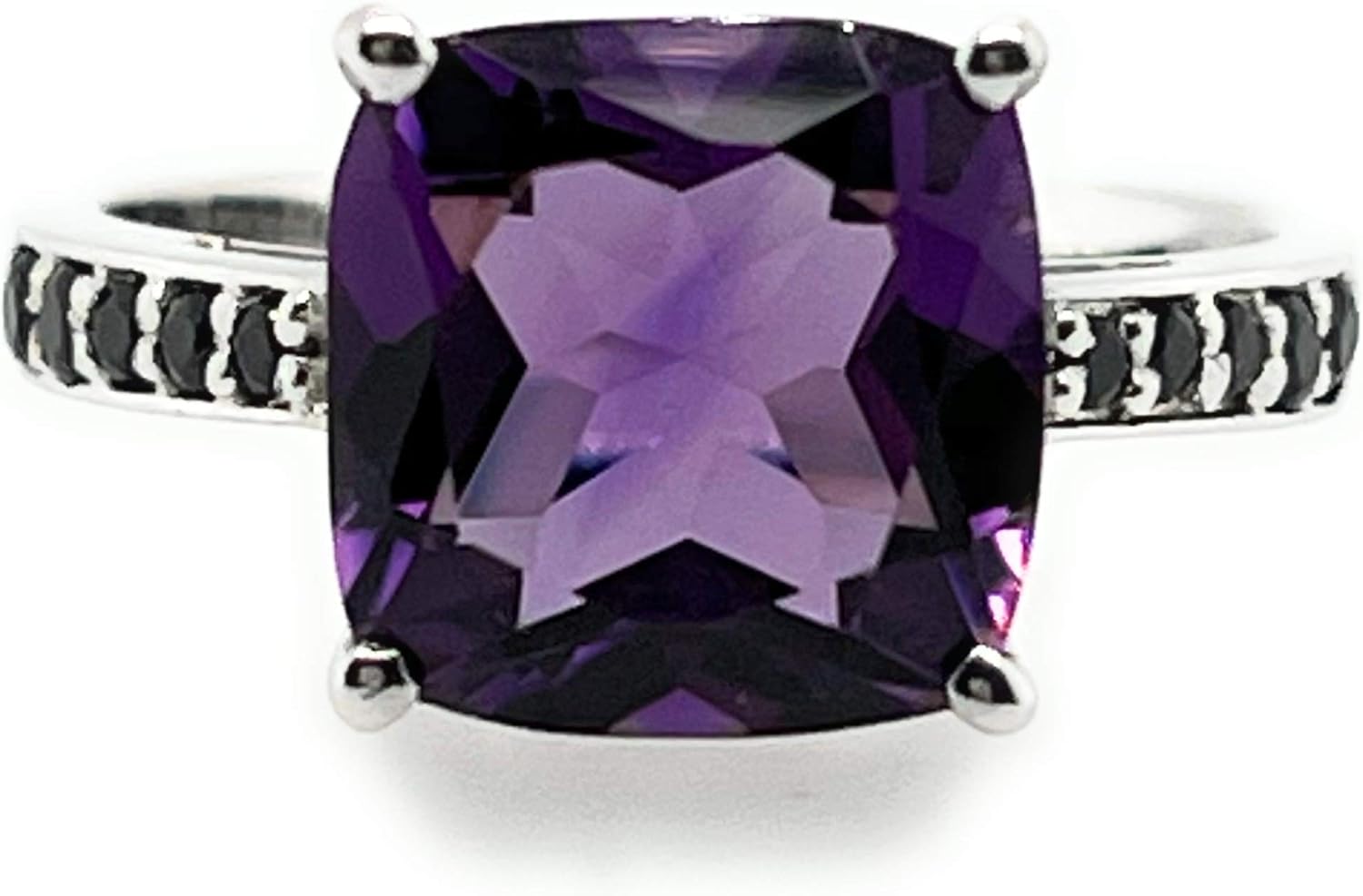 Natural 2.75ct Purple Amethyst, Black Spinel 925 Solid Sterling Silver Engagement Ring Size 6, 7, 8, 9 - Image 8