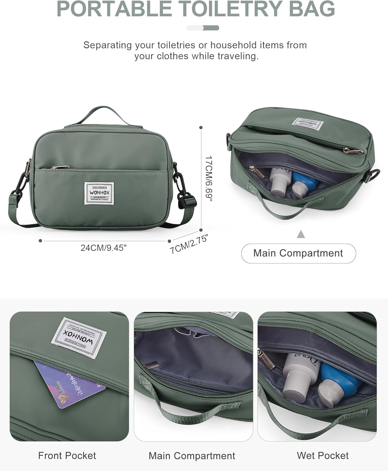 Gym Bag for Women Men, Sport Duffel Bag with Toiletry Bag & Shoe Compartment,Waterproof Travel Weekender Overnight Carry on Bag for Yoga with Trolley Sleeve, Green Set - Image 2