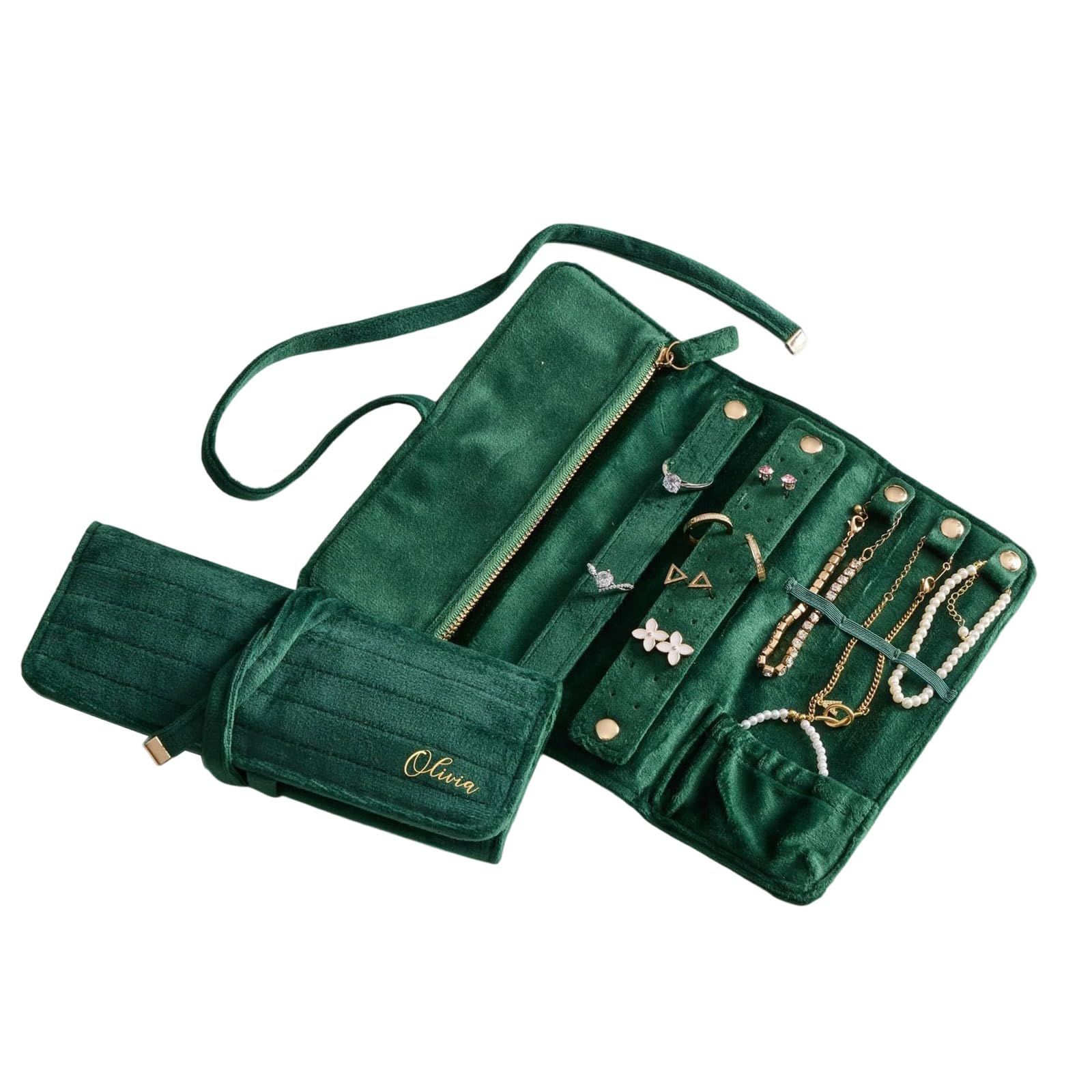 Flocking Jewelry Case with Individual Storage Bags Easy Organization for Earrings Necklaces Flocking Jewelry Organizers Roll with Multiple Compartments for Earrings Necklaces Rings Travel Storage