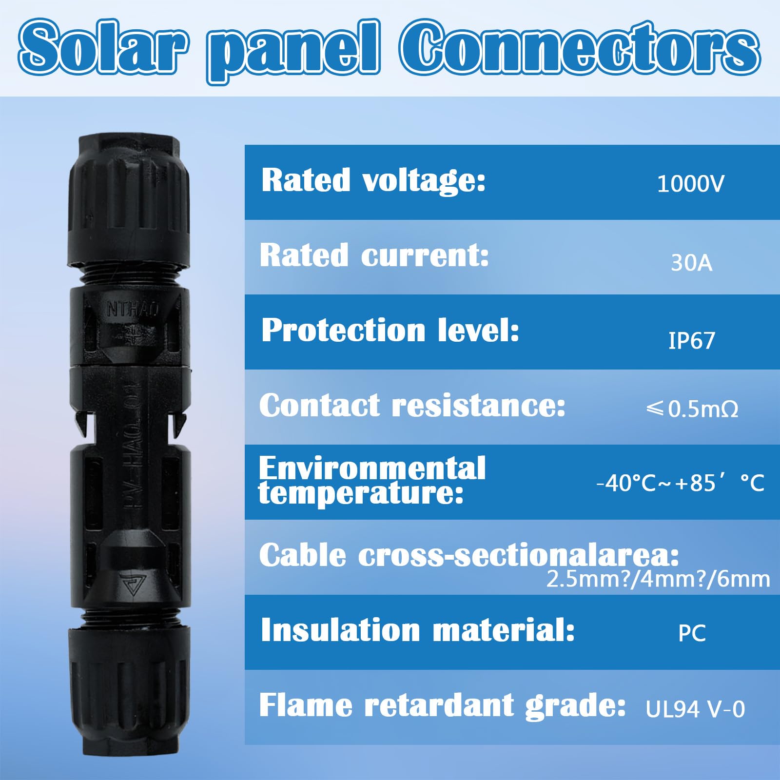 100 connettori per pannello solare, IP67, 1000 V, 30 A, connettore impermeabile maschio femmina con 2 chiavi, 50 paia di connettori solari multi-contatto