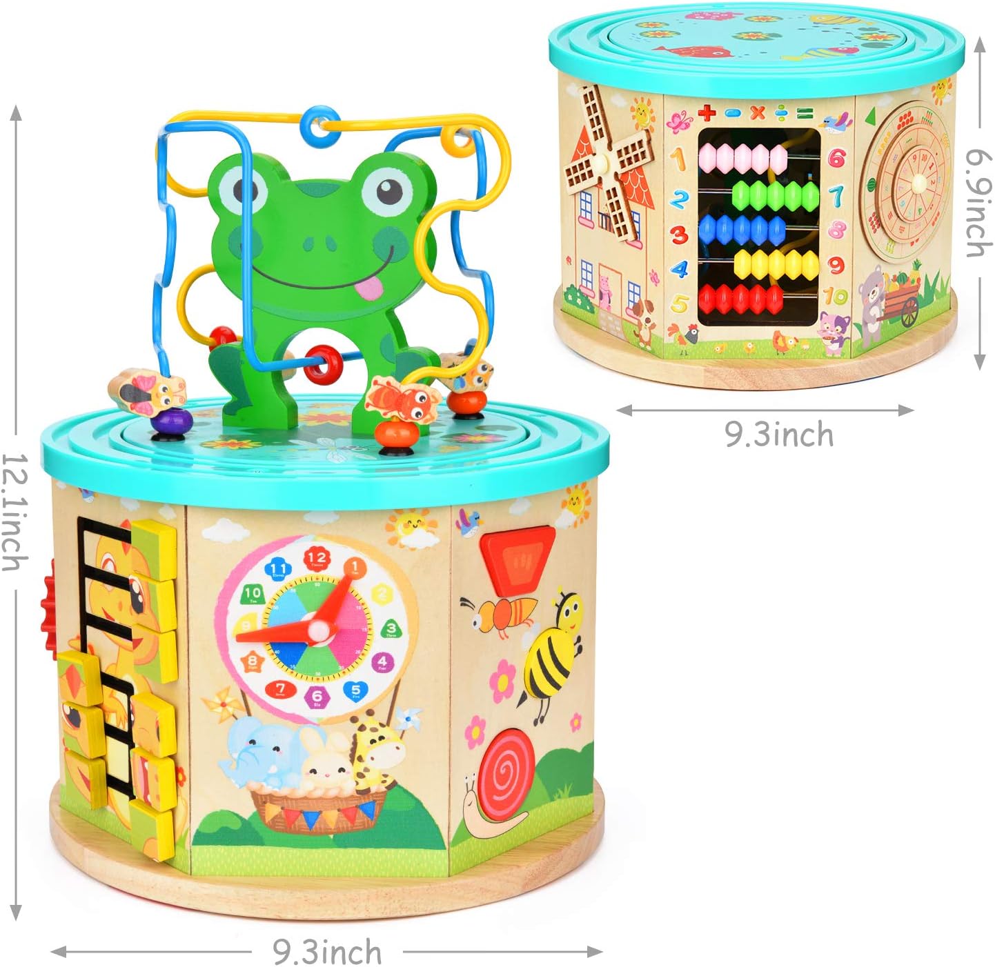 Amagoing Activity Cube, 11 in 1 Wooden Educational Learning Baby Toys with Bead Maze-First Birthday Gifts for 1 Year Old Boy and Girl Toddlers