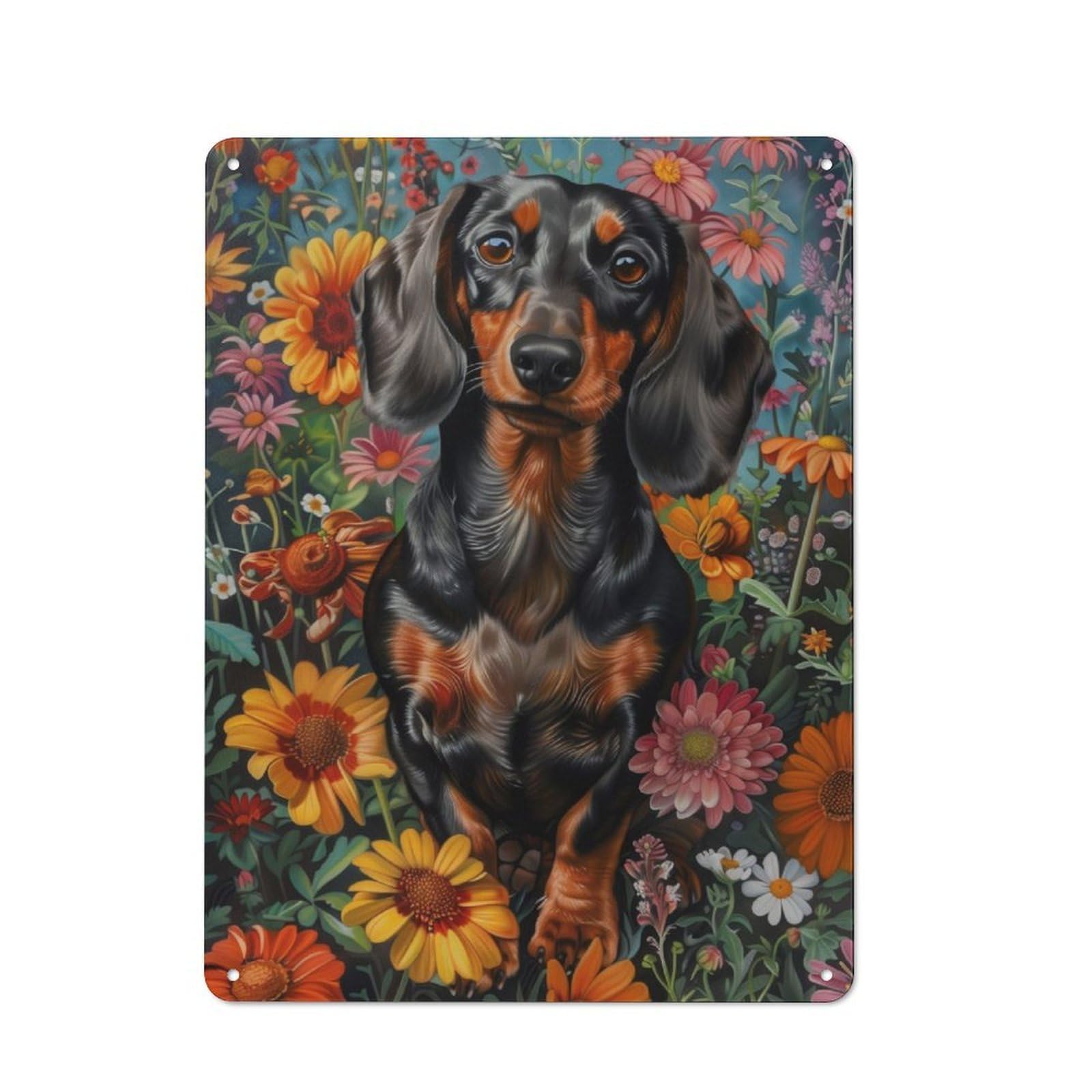 Junmoney Floral Dachshund Portrait Vintage Tin Wall Plaque 40X30cm For Café Or Restaurant, A Decorative Christmas Gift For Café Owners And Decorators