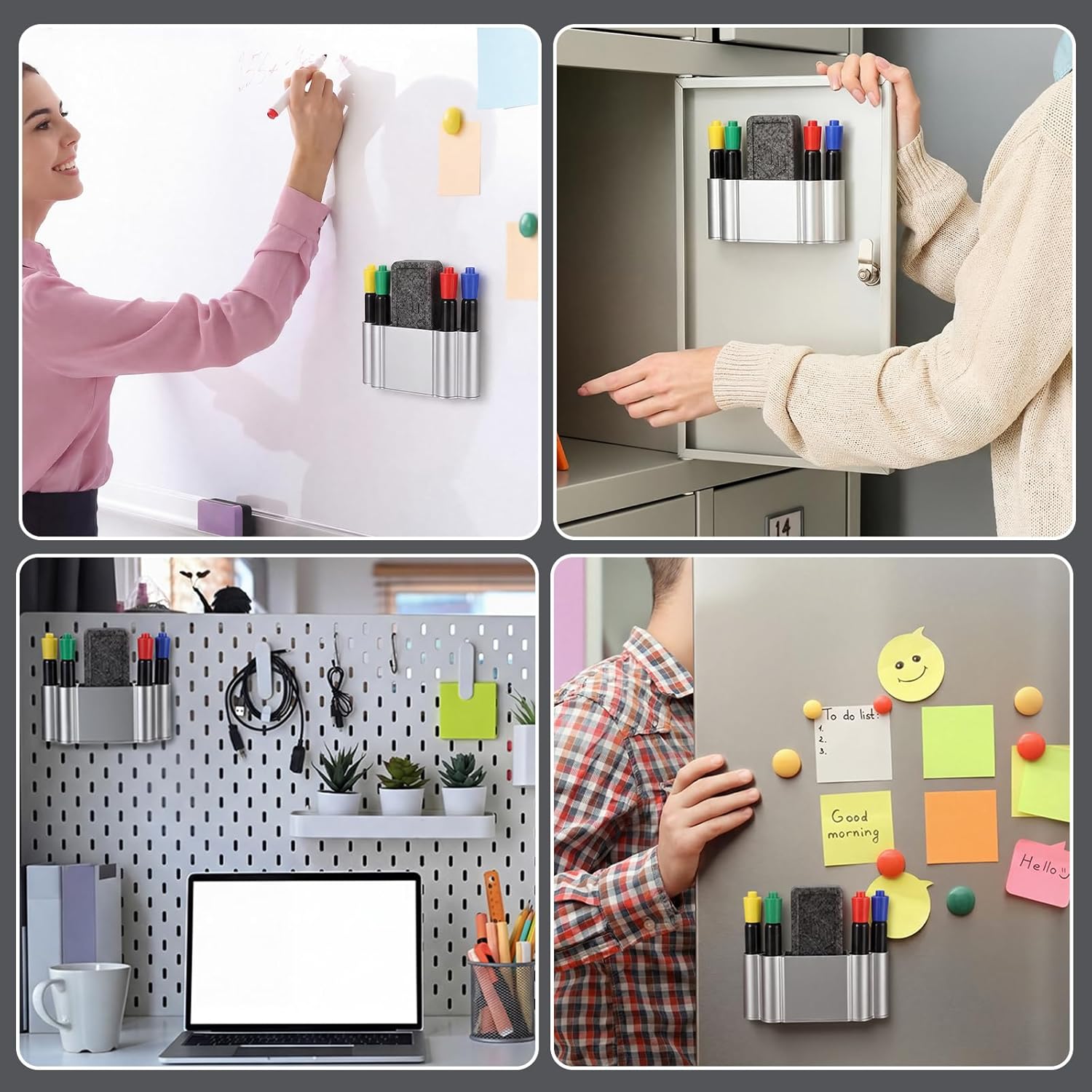 Magnetic Dry Erase Marker Holder Aluminum Organizer with Strong Magnetic Back Office Supplies Stationery Storage Organizer for Whiteboard, Magnetics Glassboards, Refrigerator, Locker