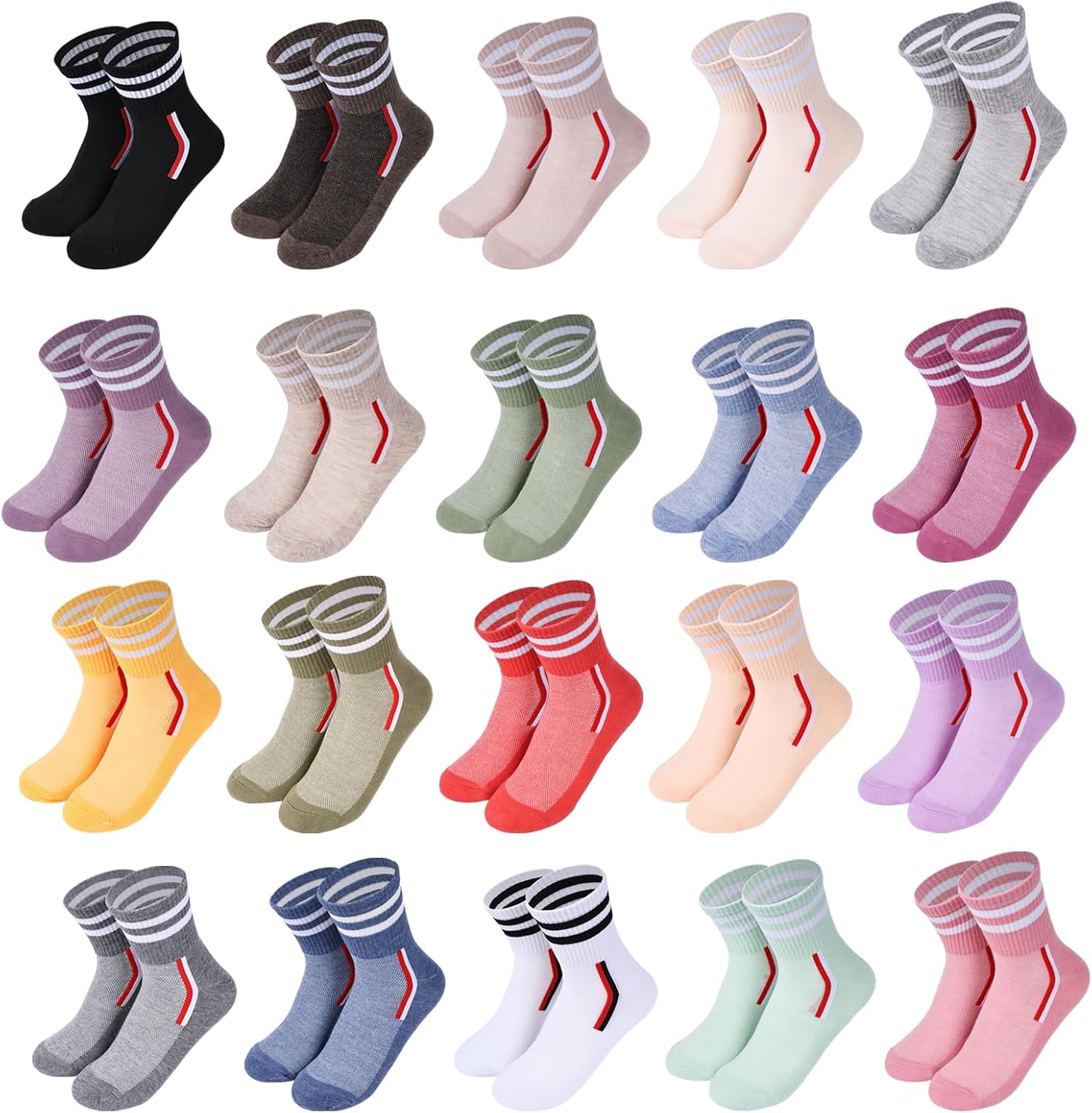 20 Pairs Women‘s Colorful Athletic Crew Socks Casual Soft Lightweight Quarter