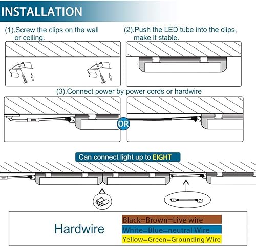 Miniatura 7 de Paquete de 8 luces LED T5 de Barrina, integradas en un solo accesorio, 4 pies, 2200 lm, 5000 K, 20 W, luz para el taller de herramientas, techo y