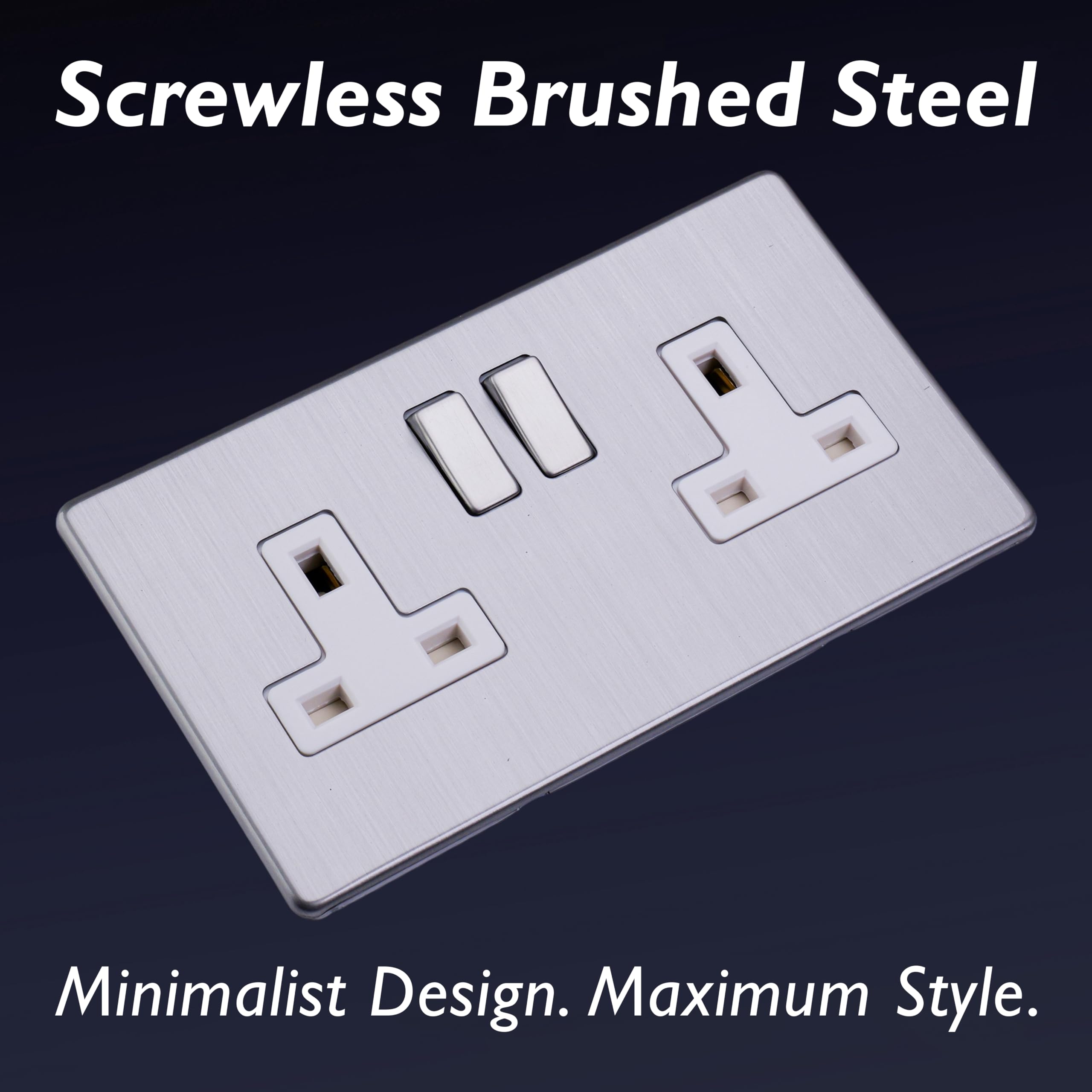 Varilight - 2 Gang 13 Amp Double Switched Socket Dimension Screwless Matt Chrome - XDS5WS, Brushed Steel, 86x147x32mm - Image 3