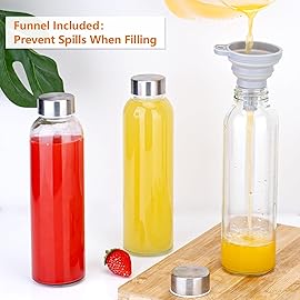 Zukro 24 Pack Glass Water Bottles with Lids 18 oz, Reusable Clear Juice Bottles With Stainless Steel Airtight Cap for Juicing, 100% Leak Proof Juice container Drinking Jar, Fridge Safe, BPA Free