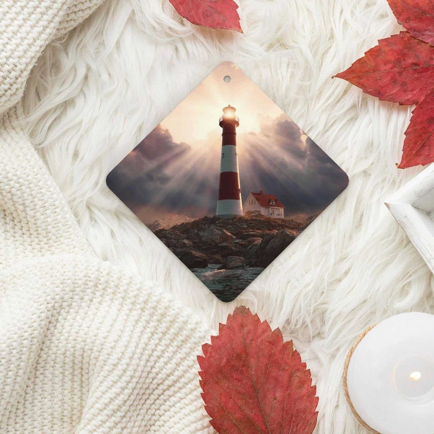 Car Air Freshener 24 PCS Lighthouse Hanging Car Air Fresheners Auto Interior Decor Card Freshener Strong Scented Card Lavender Cars Scents for Office Bedroom Close Drawer Square