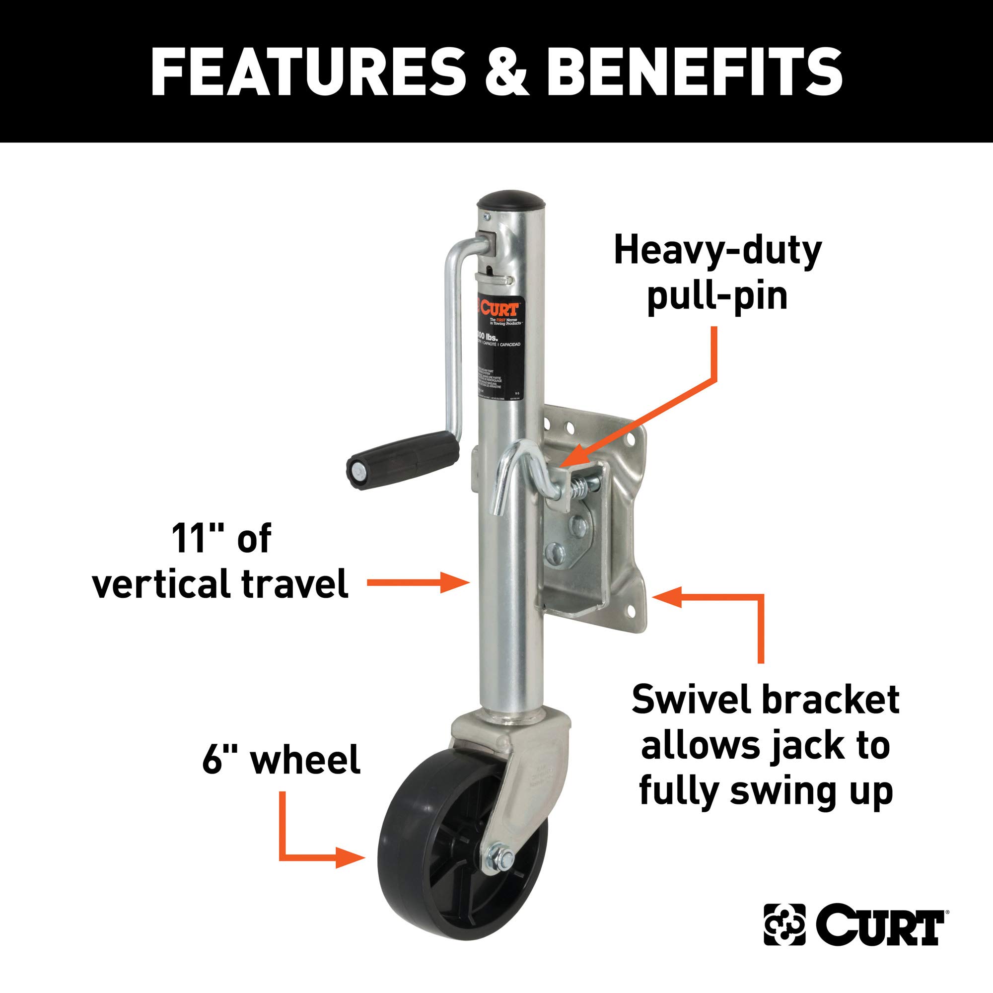 CURT 28112 Marine Boat Trailer Jack with 6Inch Wheel, 1,200 lbs. 11