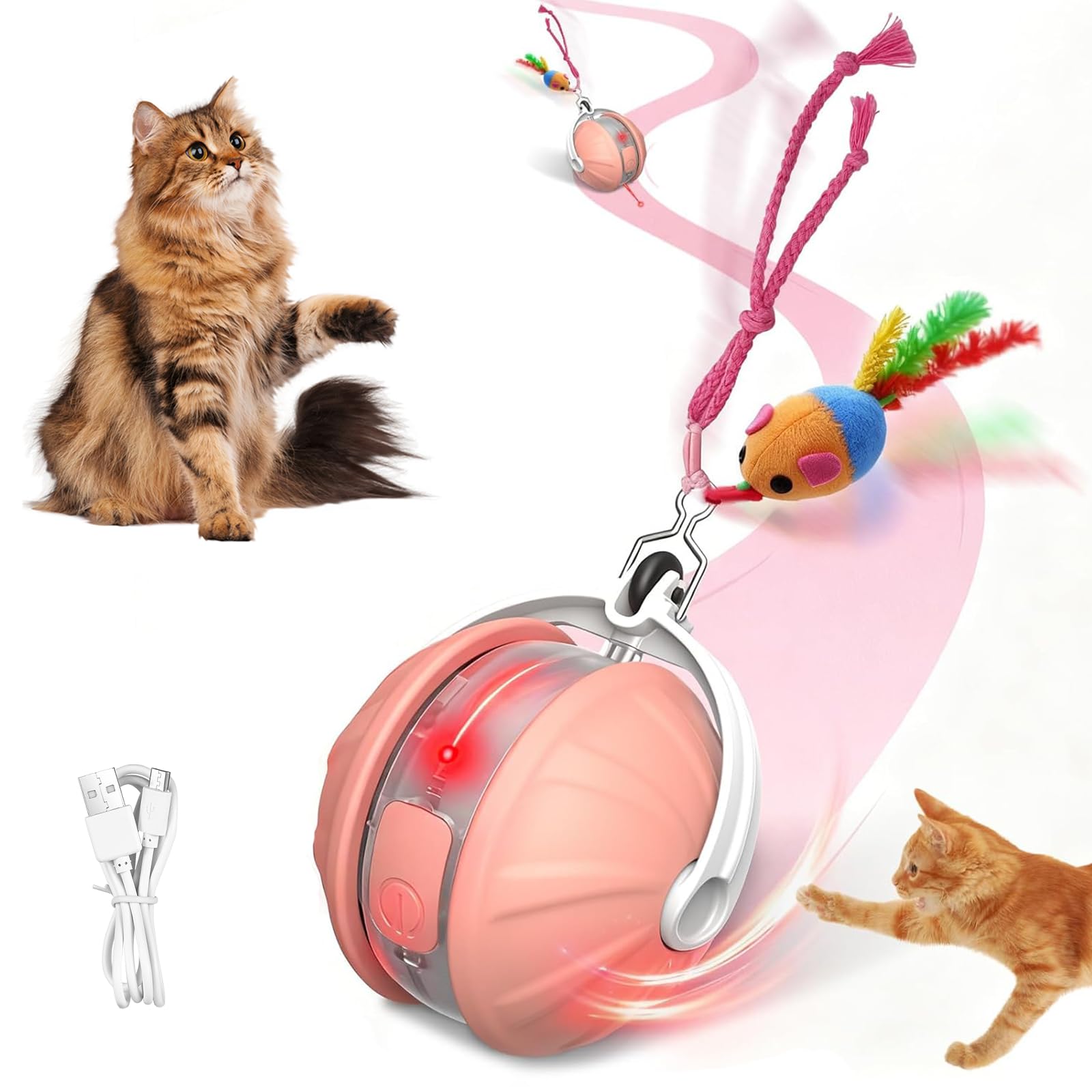 CelestiMingle Smart Interactive Rolling Ball Toy for Indoor Cats & Small Dogs, USB-C Rechargeable Self-Moving Ball with LED Light, Obstacle Avoidance & Sound, Automatic Chase Play on All Floors (J)