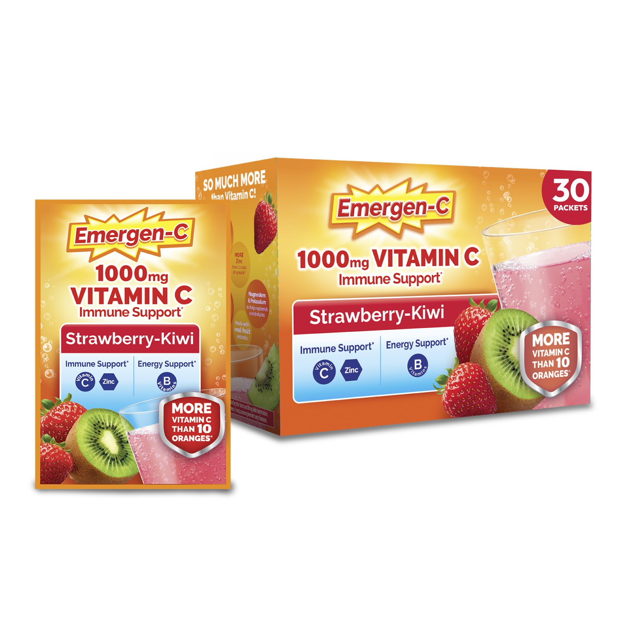 Emergen-C Vitamin C 1000mg Immune Support, Strawberry Kiwi, 30 Packets Strawberry Kiwi 9.3 Ounce (Pack of 1)