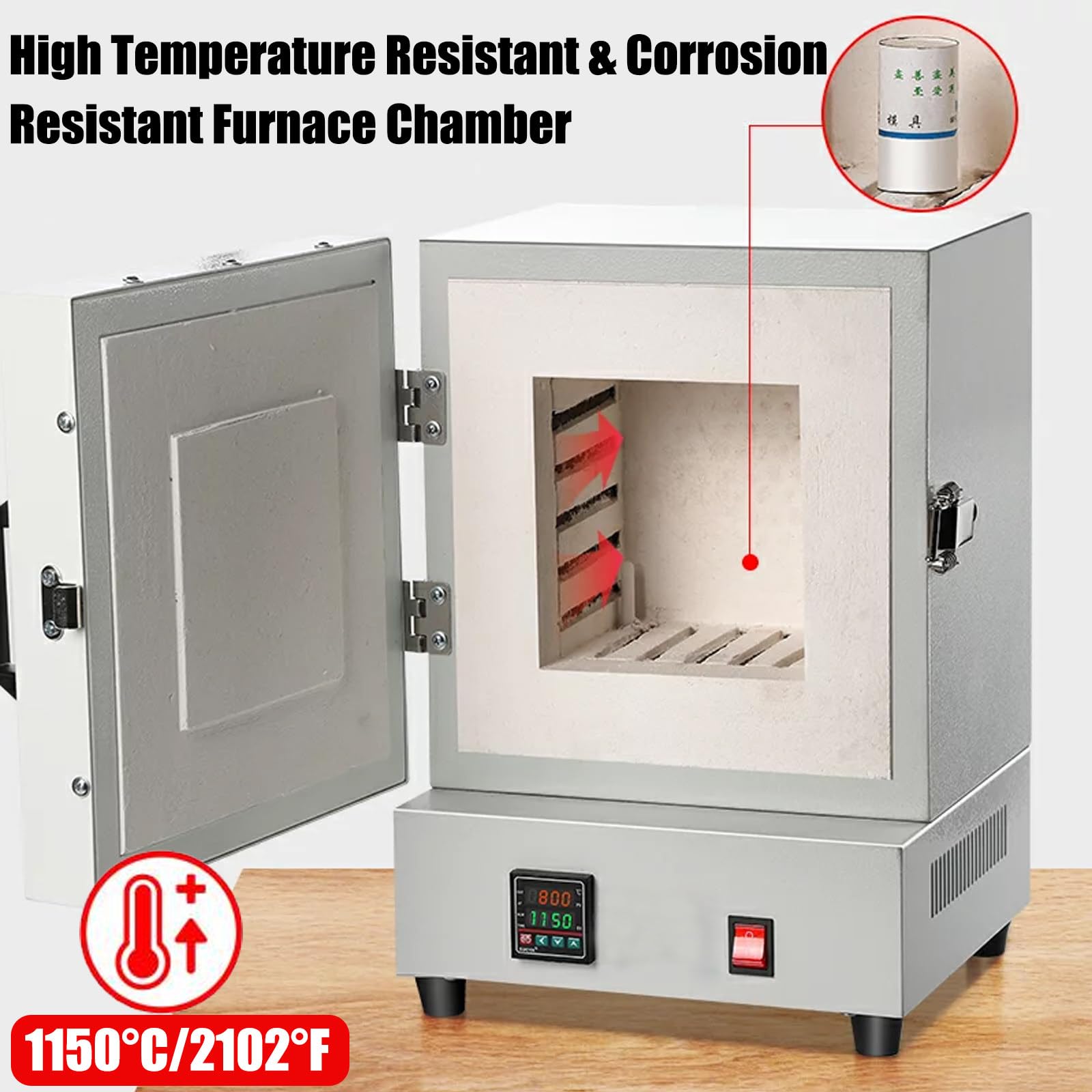 Horno de fusión y Quemado Profesional, 2000 W, 1150 °C (2102 °F), Horno de mufla para fundición de Cera de joyería, Metal, cerámica y Uso en Laboratorio