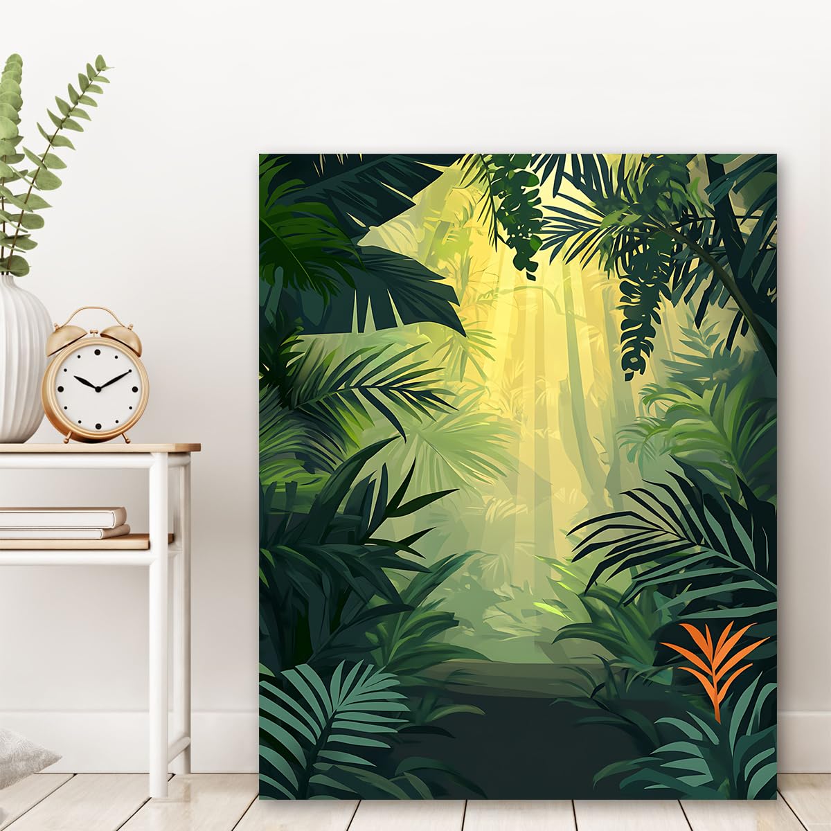 YUNART Las deszczowy świetny wystrój sztuka ścienna botaniczny las deszczowy oprawione zielone liście do salonu nowoczesna sztuka do sypialni 70x90cm rama wewnętrzna