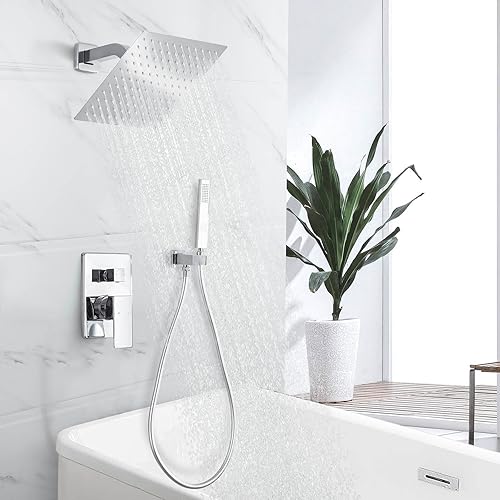 Miniatura 32 de Sistema de ducha con ducha de mano, juego de grifo de ducha de lluvia con cabezal de ducha de 10 pulgadas y sistema de ducha de mano montado