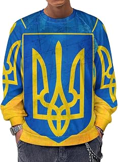 Ukrainian Flag Men's Sweatshirts Basic Crew Neck Long Sleeve Pullover Sweater Tees Tops