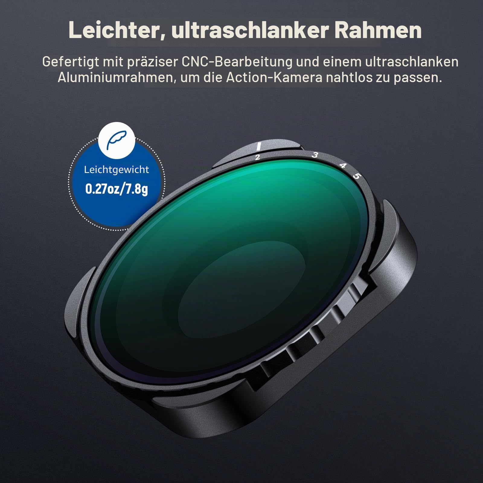 NEEWER Variabler ND4-ND32 Filter, kompatibel mit GoPro Hero13, Hero12, Hero11, Hero10, Hero9, 2–5 Blendenstufen ND Filter mit Mehrschichtige Beschichtung, HD optischem Glas und schlankem Rahmen