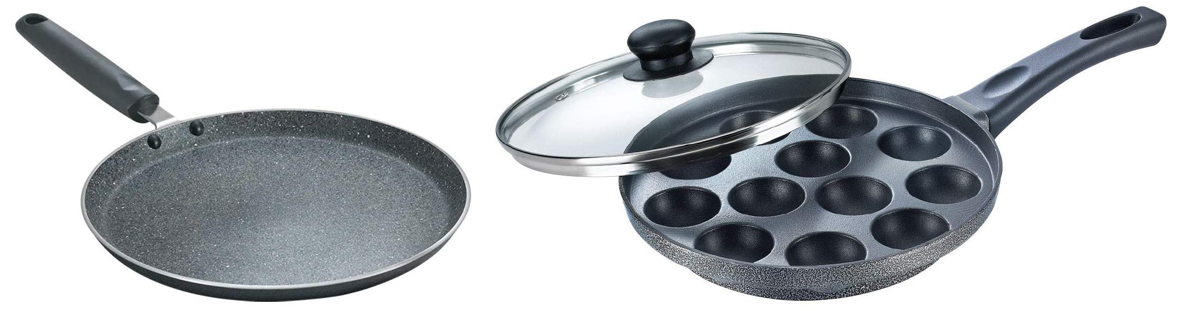 Prestige Omega Deluxe Granite Aluminium Omni Tawa 280mm and Non-Stick Paniyarakkal with Lid (240 mm, Black)