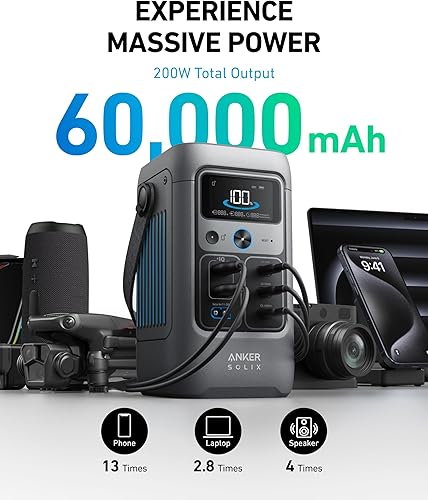 Miniatura 2 de Anker SOLIX C200 - Estación de banco de energía de corriente continua, estación de energía portátil de 192 Wh, batería LiFePO4, generador solar de