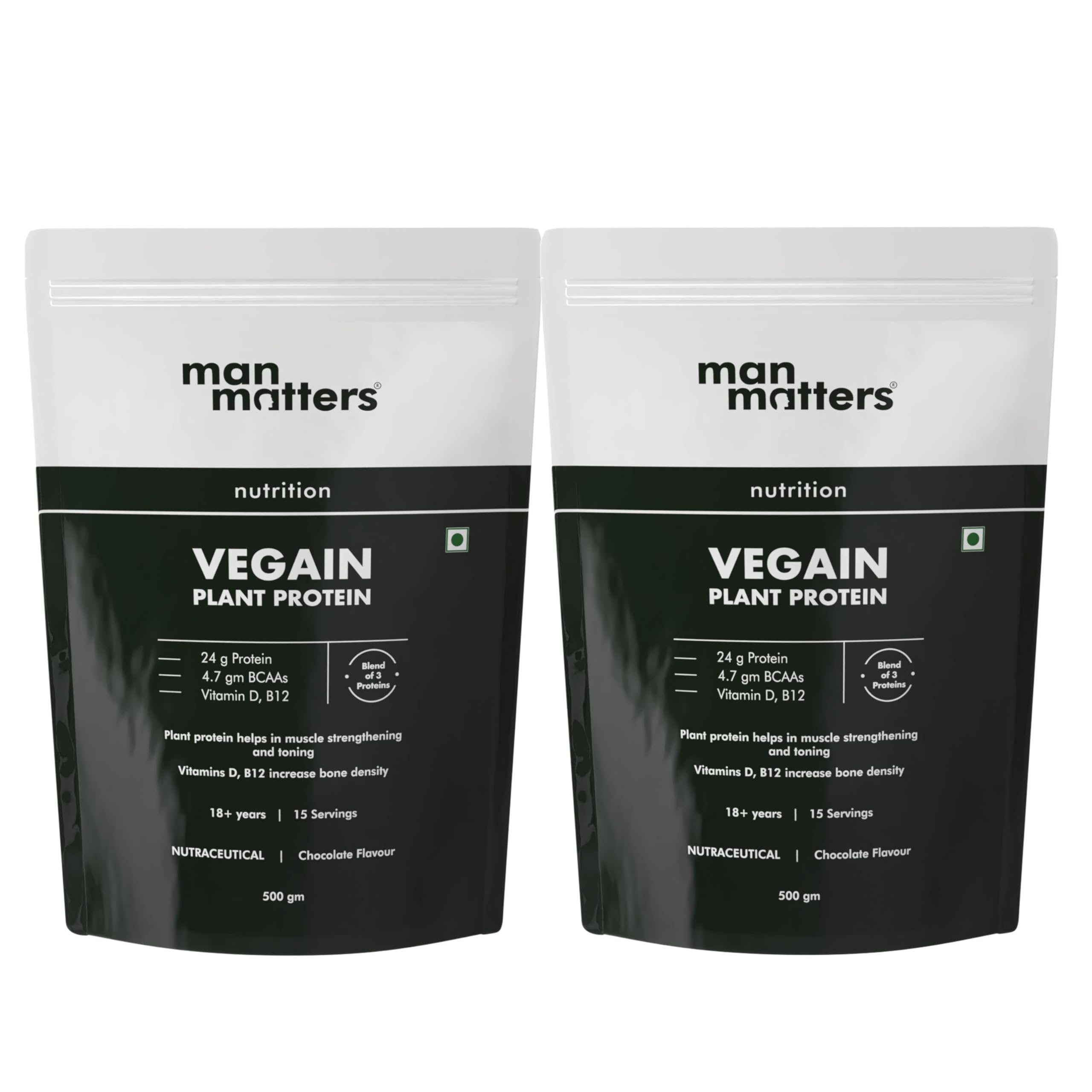 Man Matters VEGAIN Plant Protein Powder for Men | Made with Pea, Brown Rice, Moong Bean, & Whole Algae | Faster Muscle Recovery & Improved Strength | 24g Protein Per Serving | Pack of 2 (B0BH8FJSFG) Amazon Price History, Amazon Price Tracker