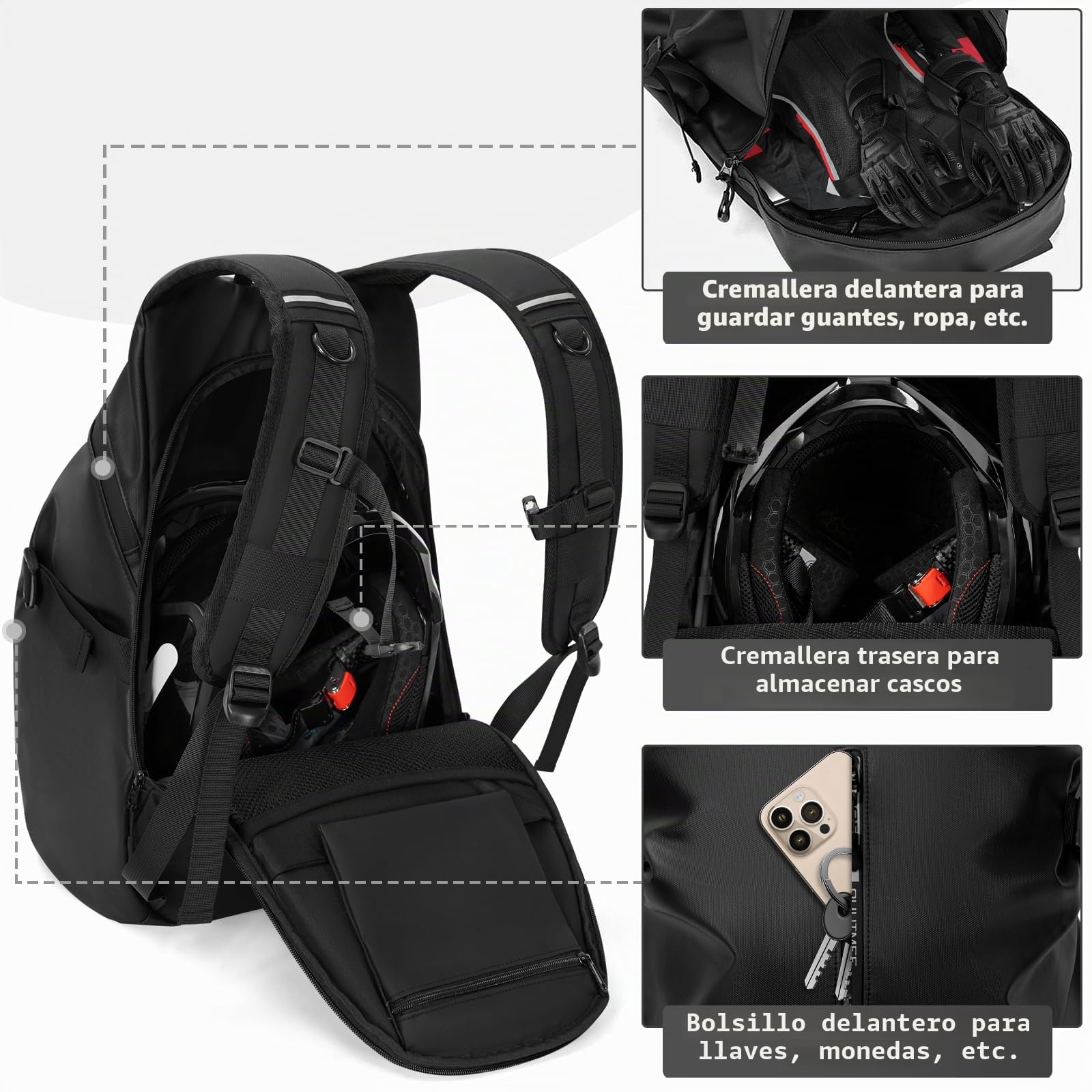 OUUTMEE Mochila de motocicleta, mochila impermeable para casco para hombres y mujeres, bolsa de bicicleta todoterreno, mochila de motocicleta con rayas reflectantes, mochilas de viaje para motocicleta
