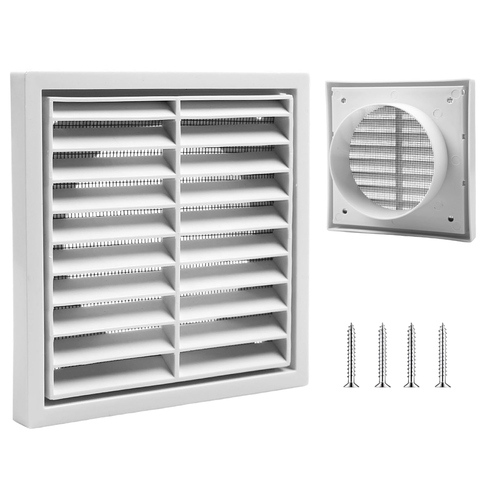 HX-pyahgtv 140 x 140 mm Quadratisches Lüftungsgitter, ABS Abluftgitter Weiße Lüftungsabdeckung mit Insektenschutz für Badezimmer, Garage, Küche, Dunstabzug Außen, Dachboden, Schuppen