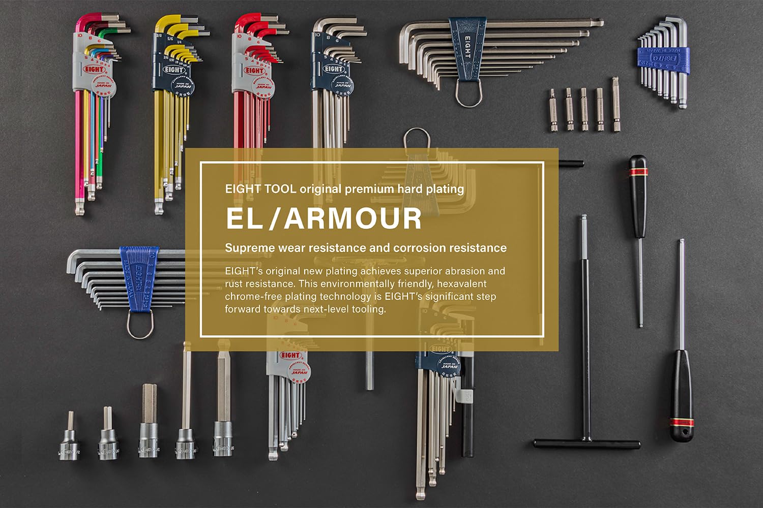 EIGHT Tool TEL-S9NPRE, Kegelkopf-Sechskantschlüssel-Set, extra lang, 9-teilig, 0,64 cm mit Verlängerungsrohren