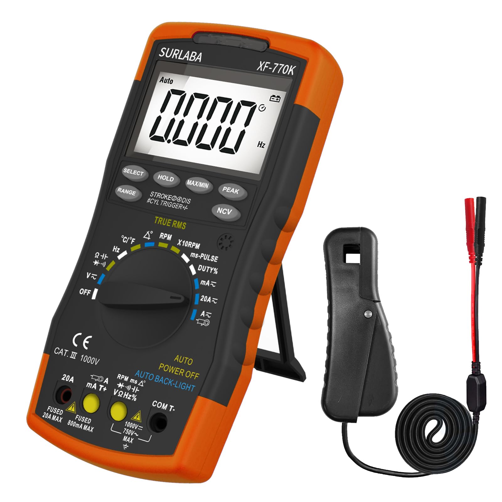 Multimetro Digitale Automobilistico & Pinza Induttiva di Raccolta del Segnale, Multitester per Tensione AC/DC, Corrente, Angolo Sosta, Larghezza Impulso, Tachimetro 600~12000RPM per Auto, Domestico