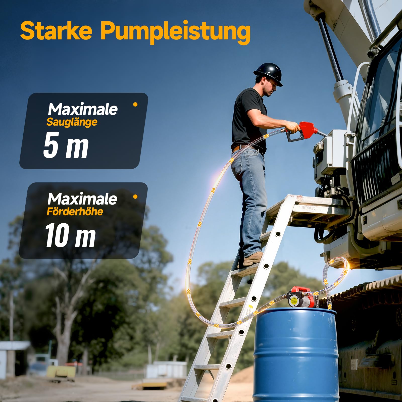 Taskstar Dieselpumpe Akku 45L/Min, 21V Elektrische Kraftstoffpumpe Set mit 1x4.0Ah Batterie, Tragbare Heizölpumpe mit Auto Shut-off Düse, 2x 2 m Schlauch für Diesel Kerosin