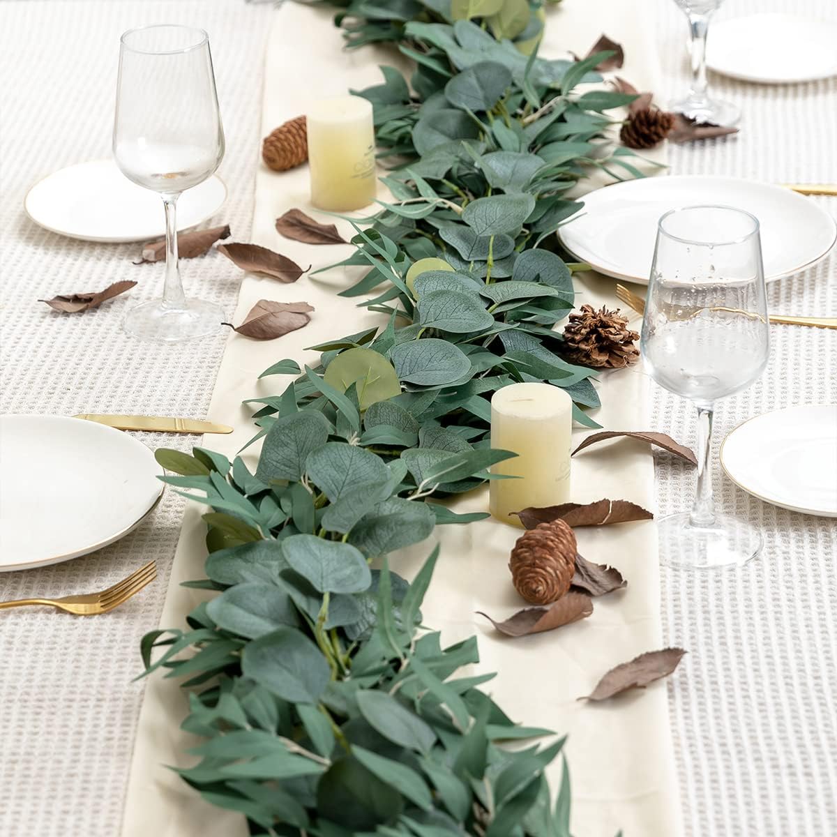 HBSTUDIO 2 Pack Greenery Garlands 2m Artificial Eucalyptus Garland,Willow Leaves Faux Silver Dollar Leave Vines for Wedding Arch,Table Centerpieces,Party, Backdrop,Doorframe,Decoration.