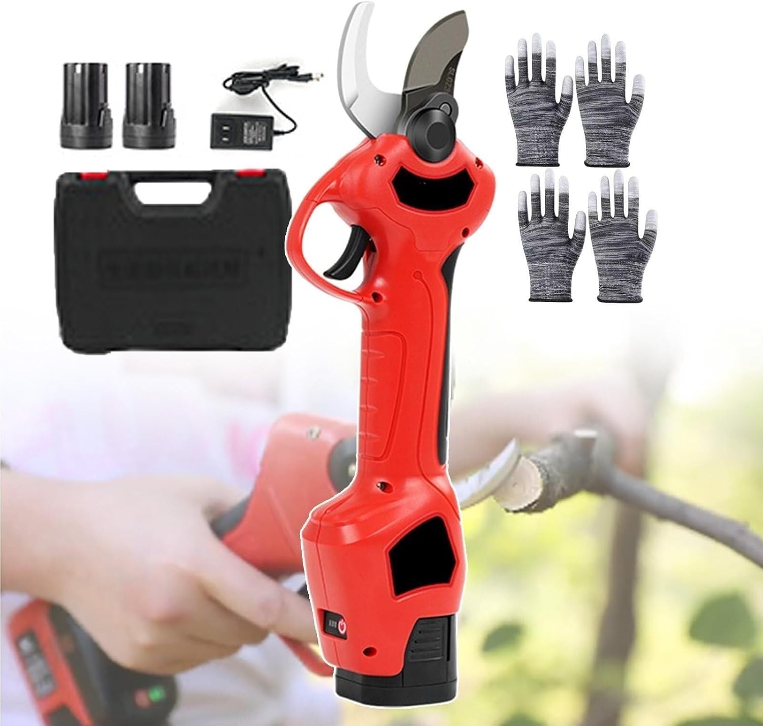 16.8V Electric Pruning Shears with 3CM Cutting Capacity, Rechargeable Batteries, Ergonomic Switch, Gloves & Toolbox for Garden, Tree Branch