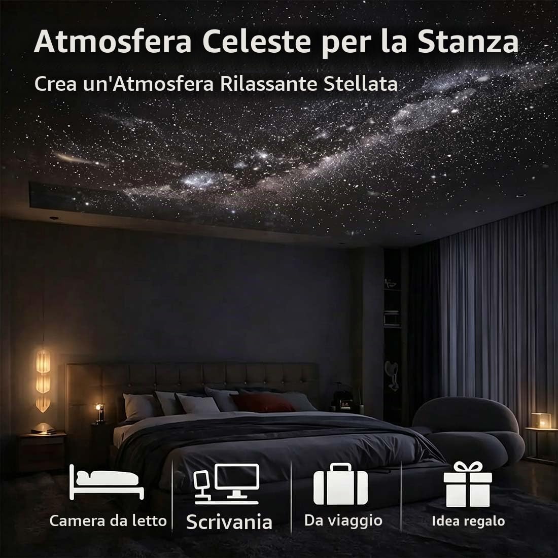 Proiettore galassia 2 in 1 con luce notturna, con 3/6/12 pellicole scorrevoli, per luce portatile USB con cielo stellato, rotazione a 360°, con luminosità dimmerabile per camera da letto. (12pcs)