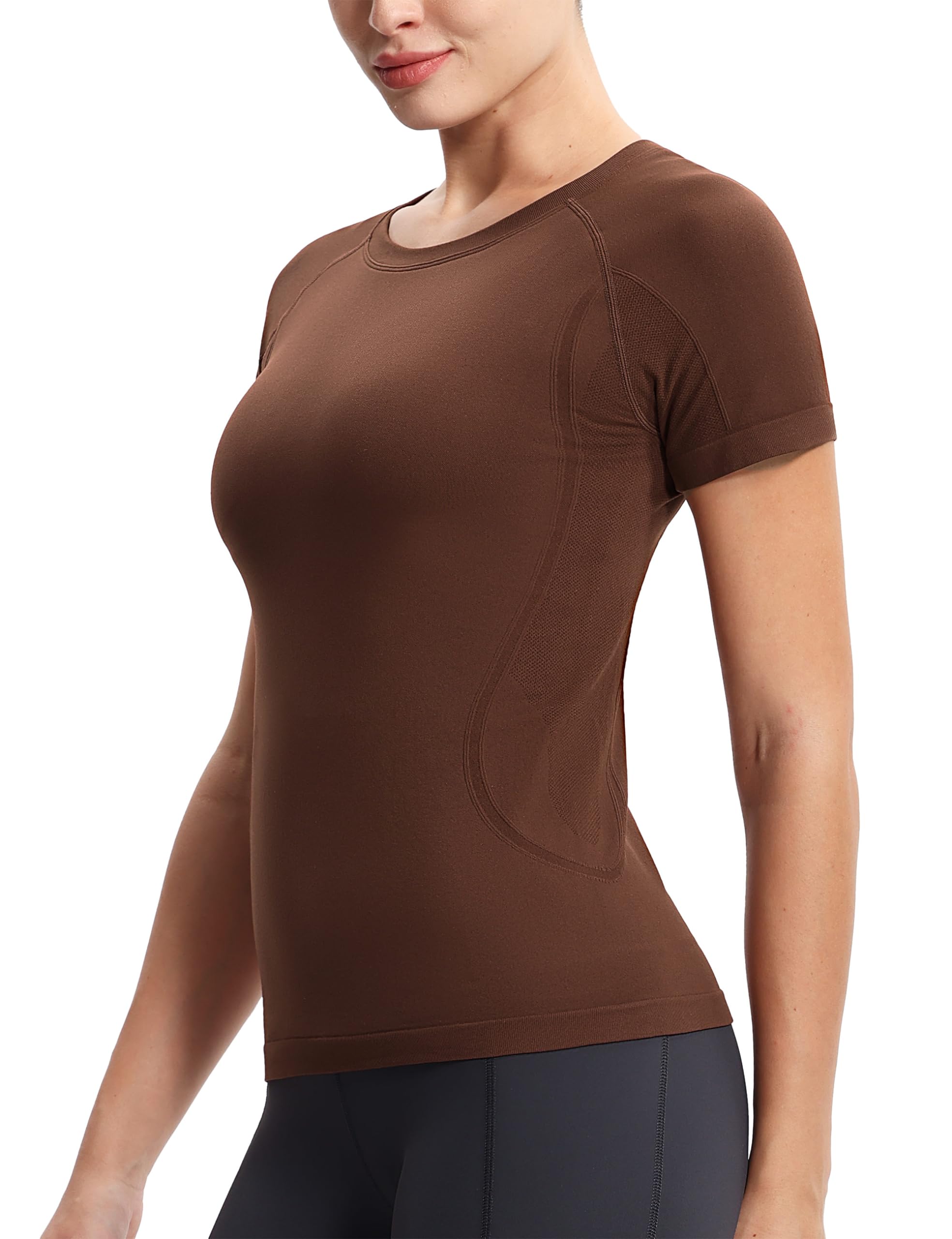 THE GYM PEOPLE Women's Seamless Workout T-Shirts Short Sleeve Slim Fit Shirts Breathable Running Tee Tops