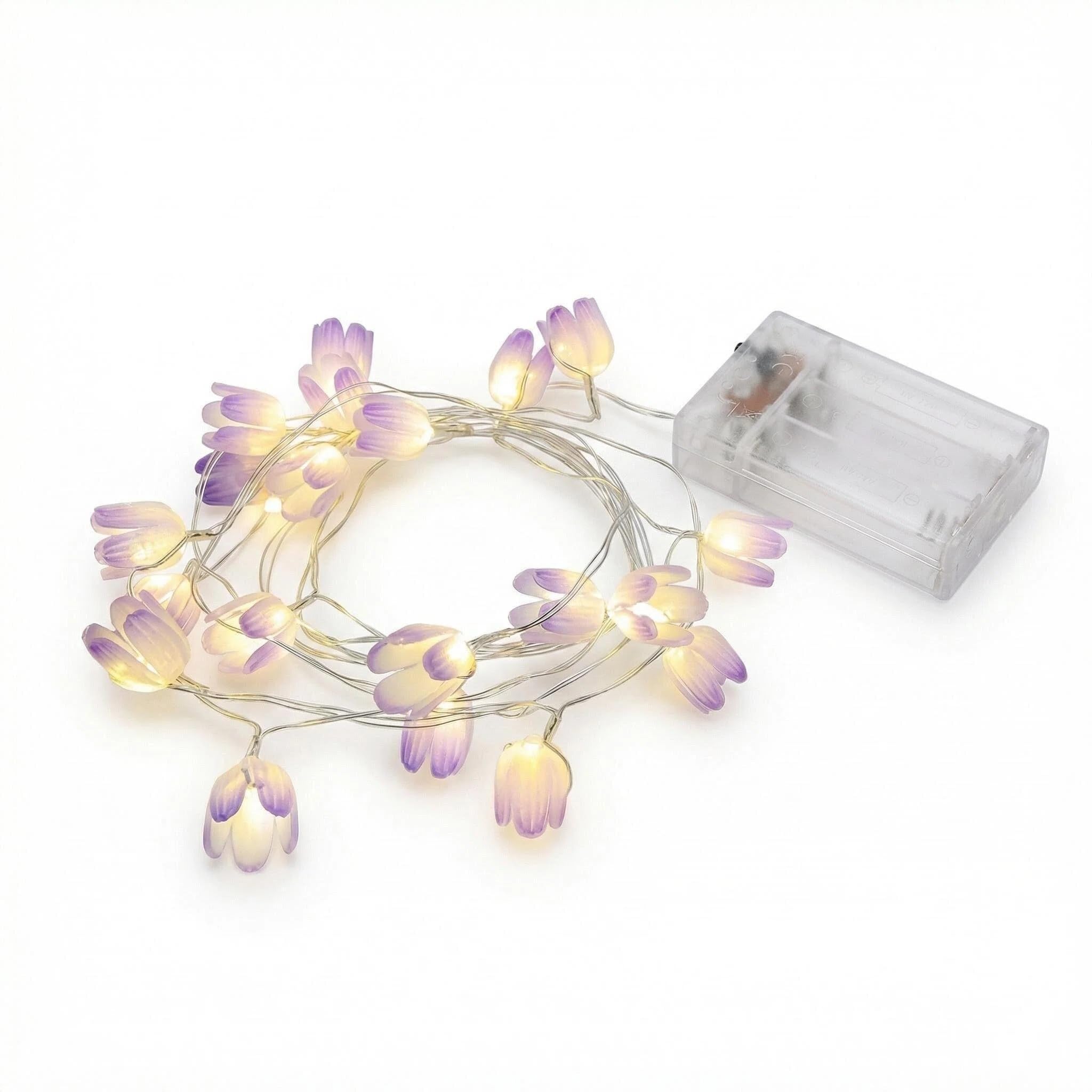 Mtbricey Flower Fairy String Lights 3 Meters 30 LED Purple Tulip Fairy Lights Battery Operated Blossom Lights for Indoors Outdoor Bedroom Spring Garden Party Christmas Wedding Decorations Girls Gift